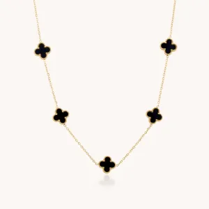 Black Onyx Clover Necklace, Gold