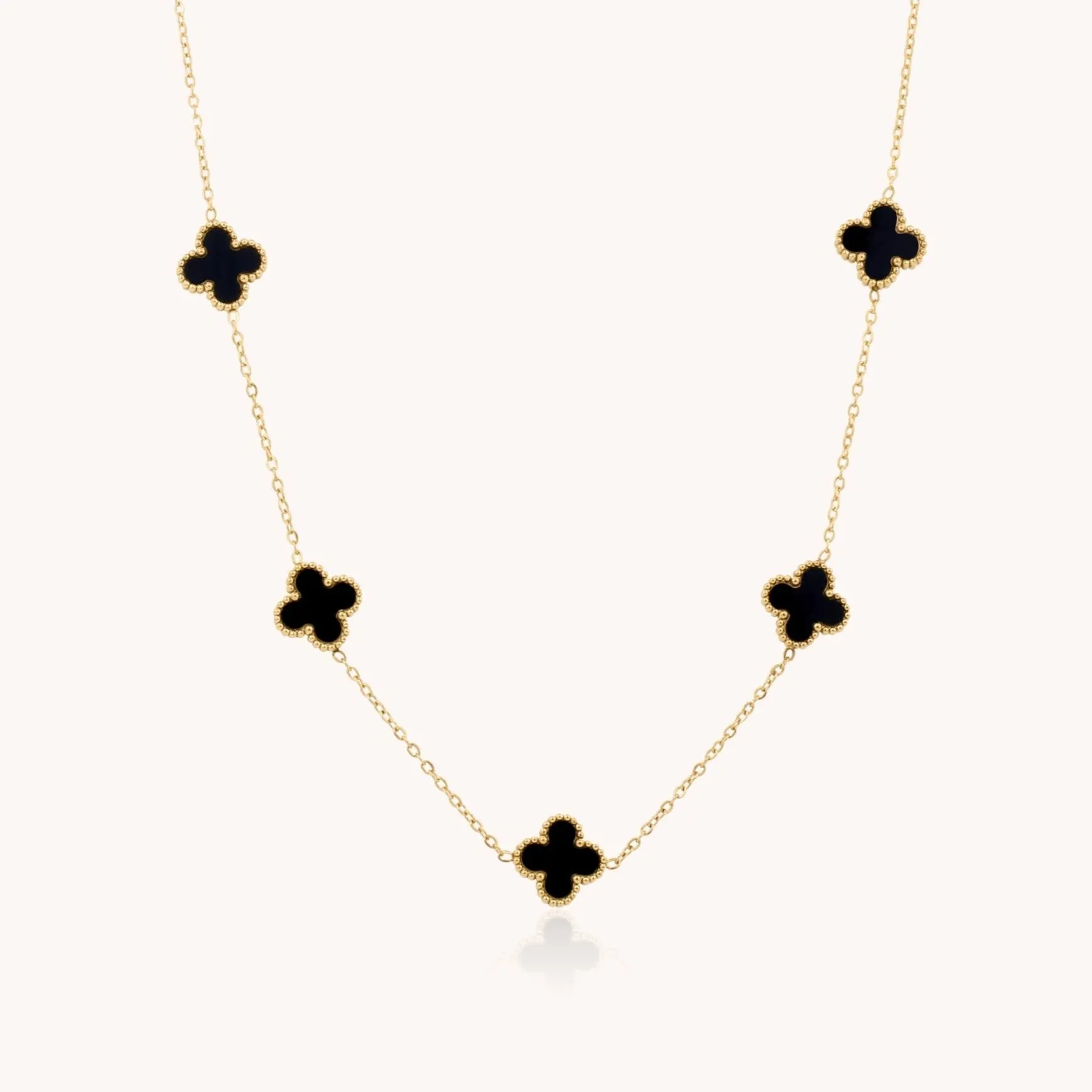 Black Onyx Clover Necklace, Gold