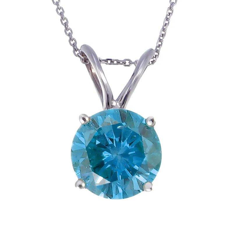 Blue Diamond Solitaire Pendant Necklace in 14K Gold
