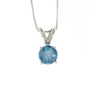 Blue Diamond Solitaire Pendant Necklace in 14K Gold