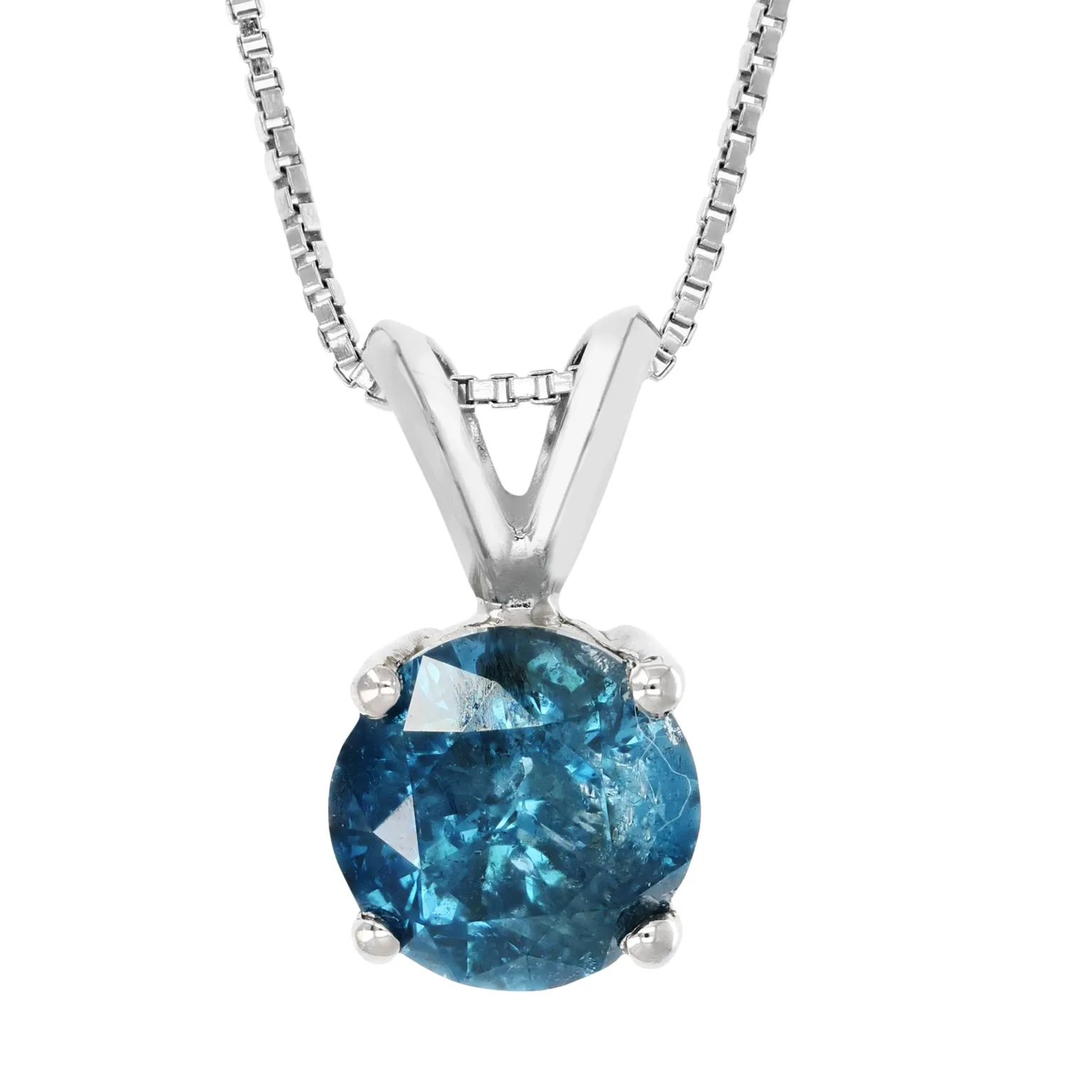 Blue Diamond Solitaire Pendant Necklace in 14K Gold