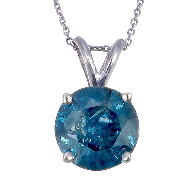 Blue Diamond Solitaire Pendant Necklace in 14K Gold