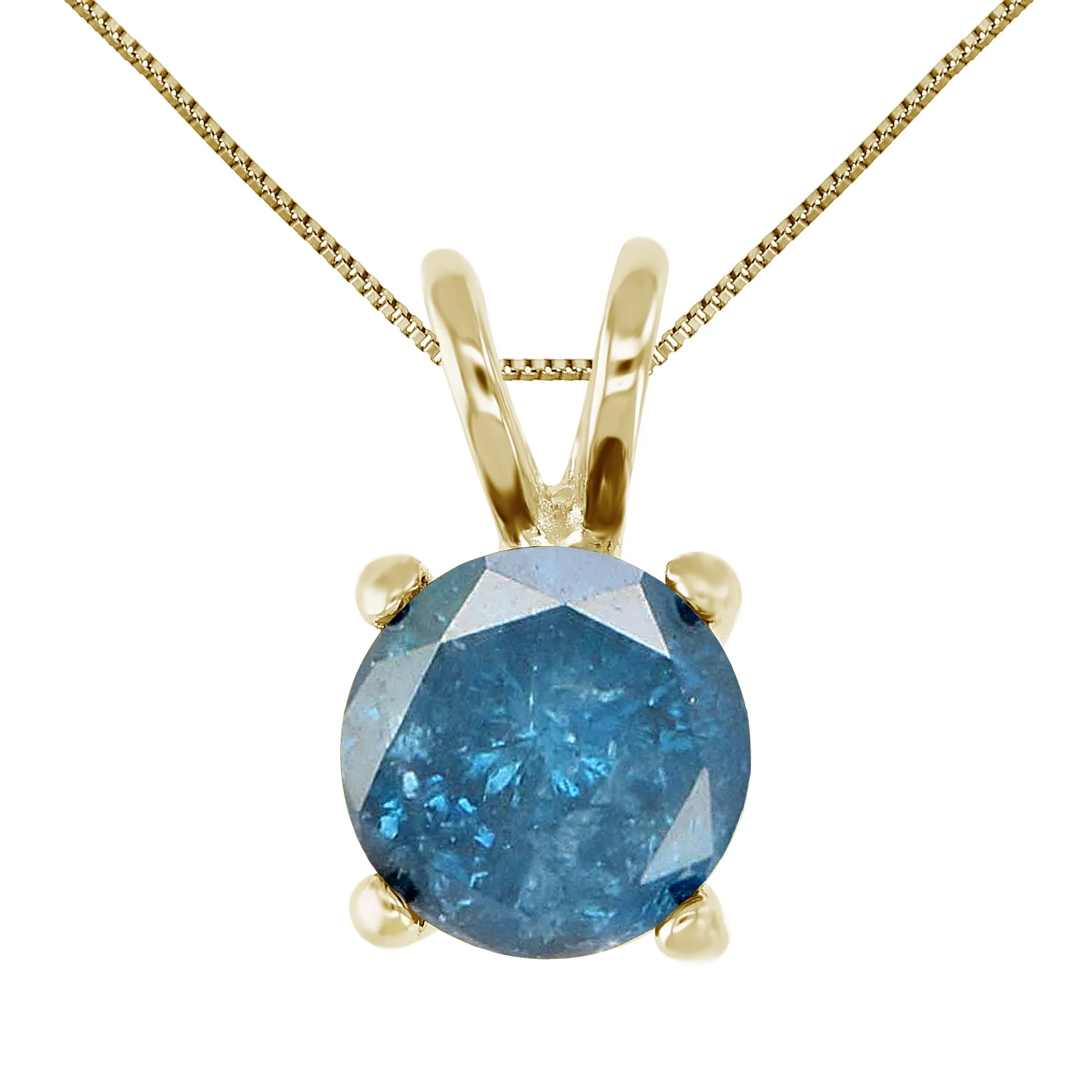 Blue Diamond Solitaire Pendant Necklace in 14K Gold
