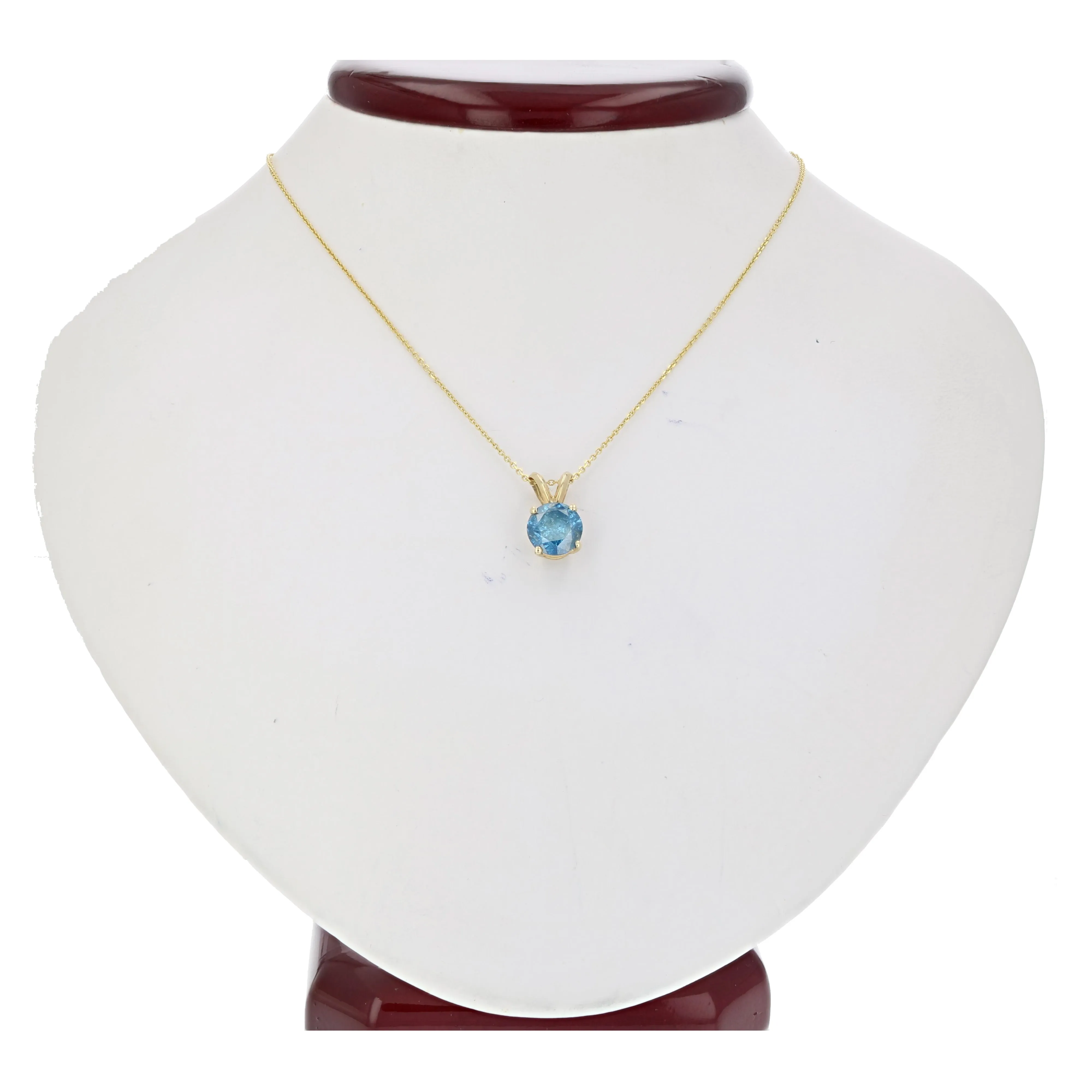 Blue Diamond Solitaire Pendant Necklace in 14K Gold