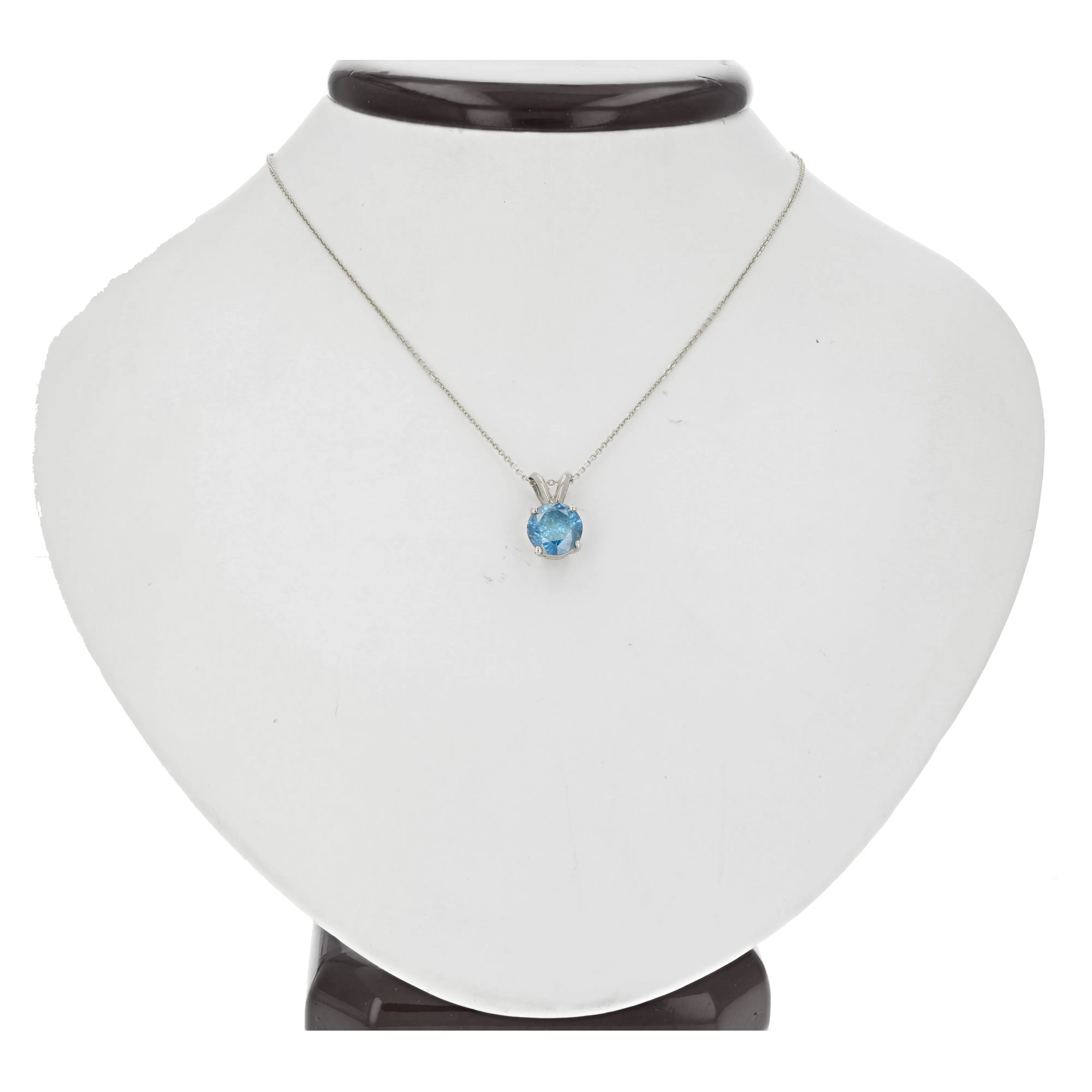 Blue Diamond Solitaire Pendant Necklace in 14K Gold