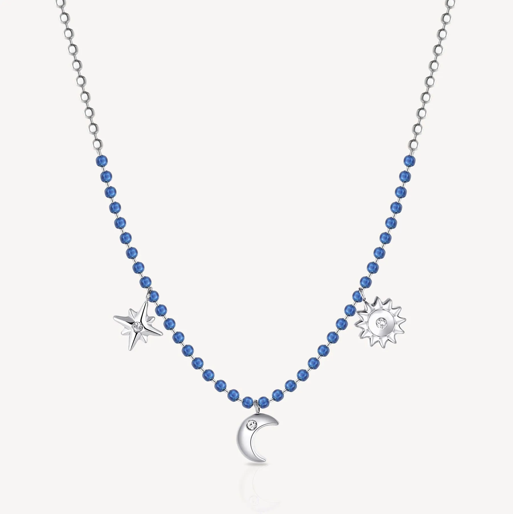 Blue Enamel Charm Necklace in Stainless Steel