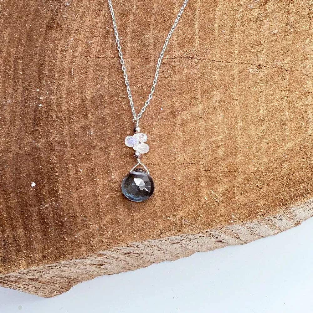 Blue Quartz & Moonstone Raindrop Necklace