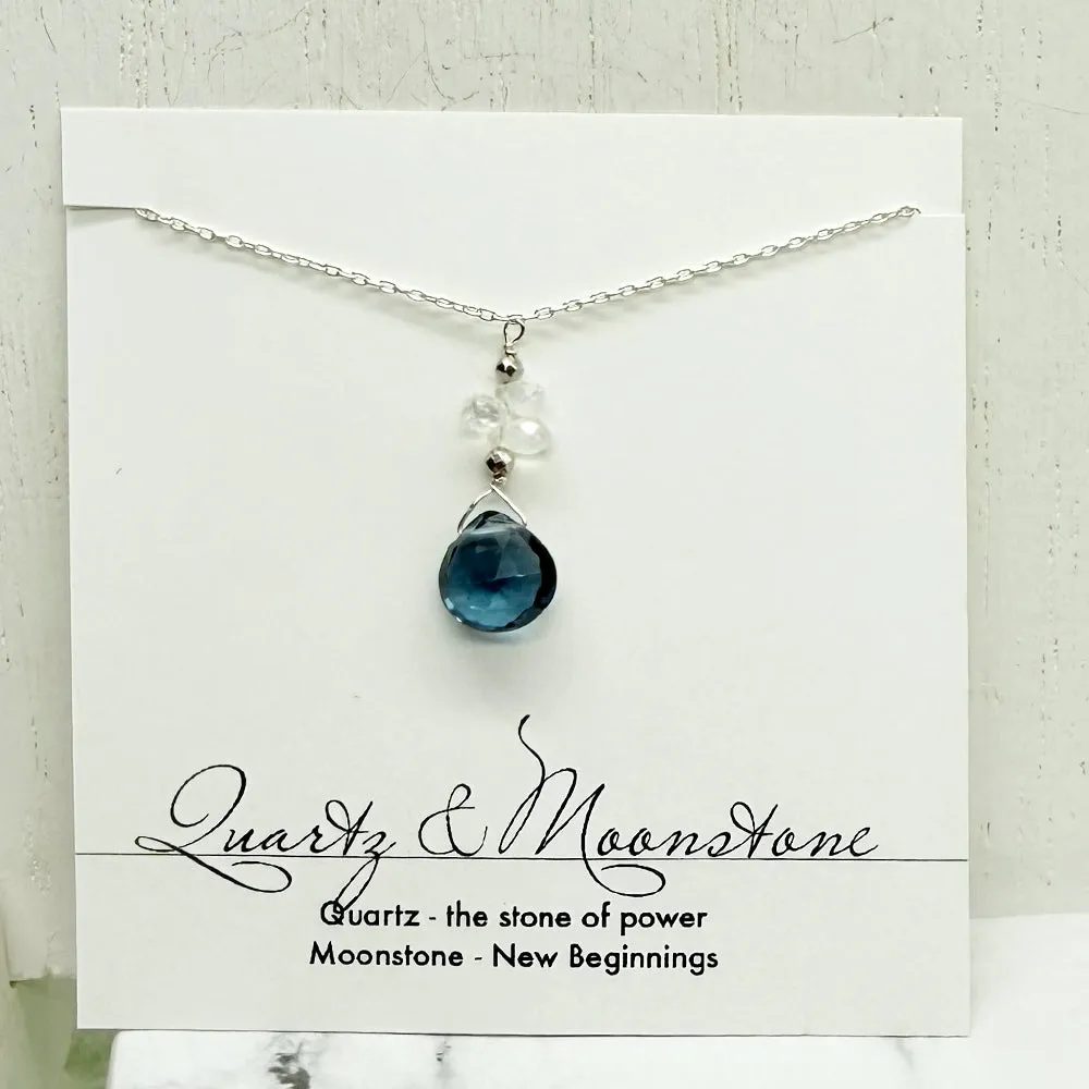 Blue Quartz & Moonstone Raindrop Necklace