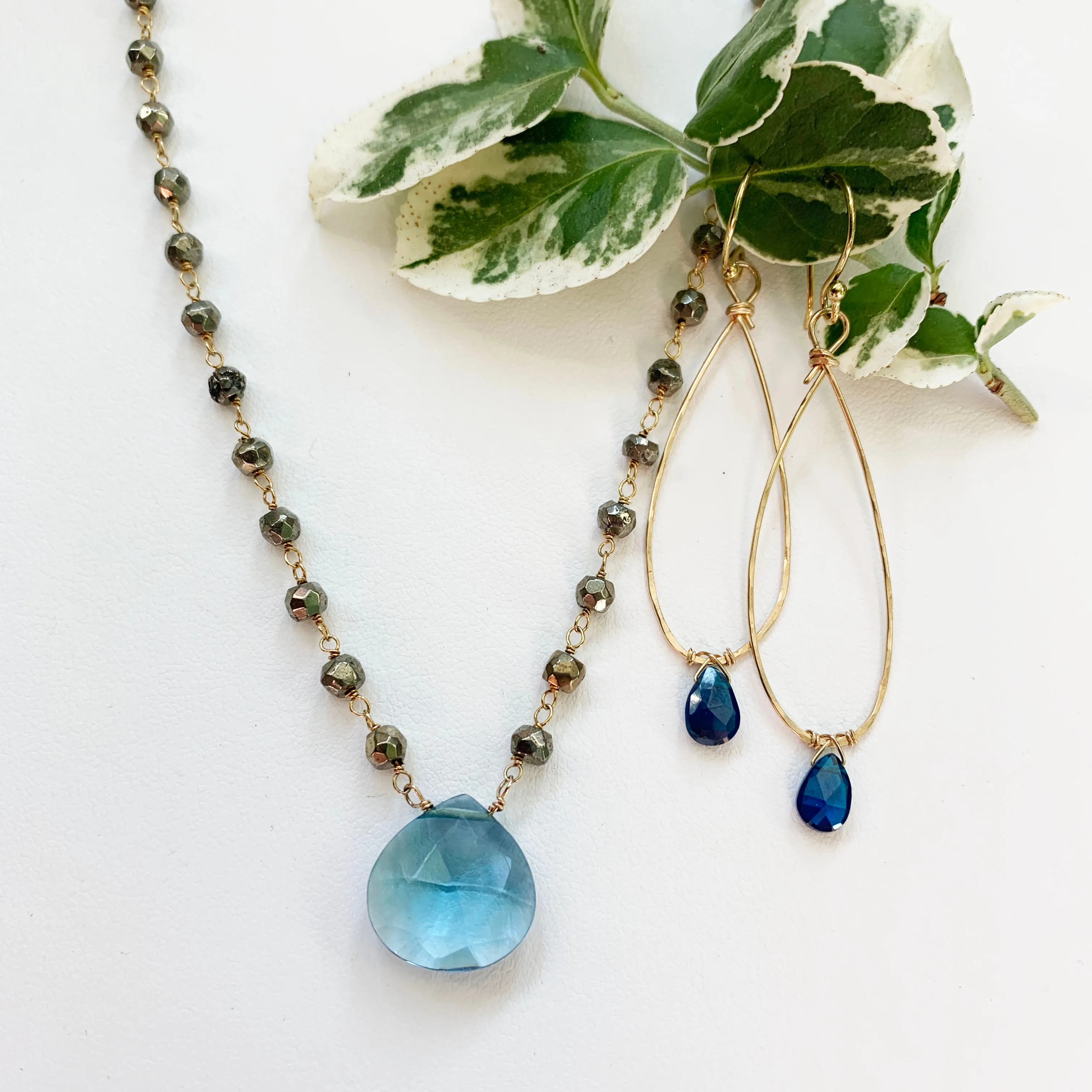 Blue Quartz Large Waterfall Gold-filled Necklace