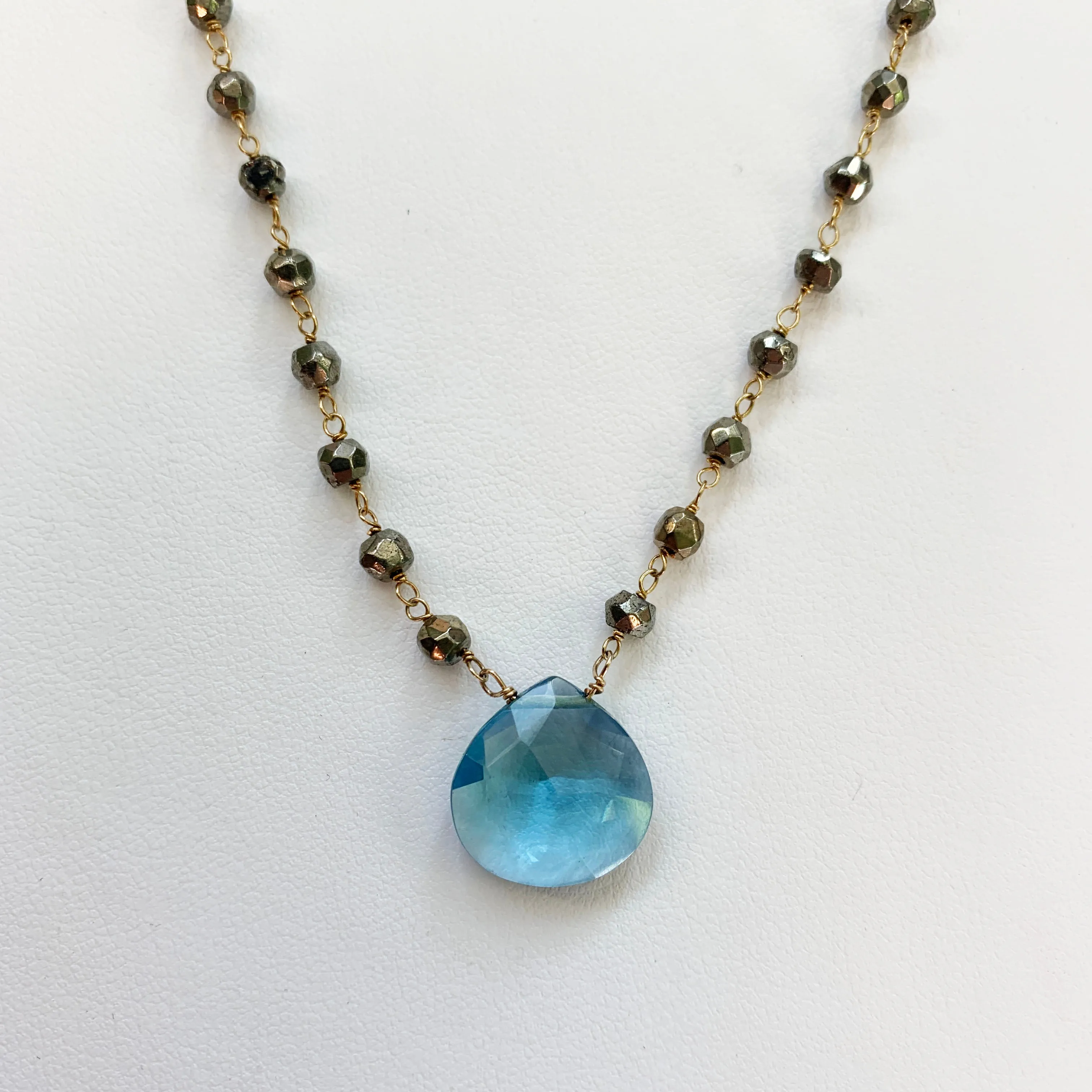 Blue Quartz Large Waterfall Gold-filled Necklace