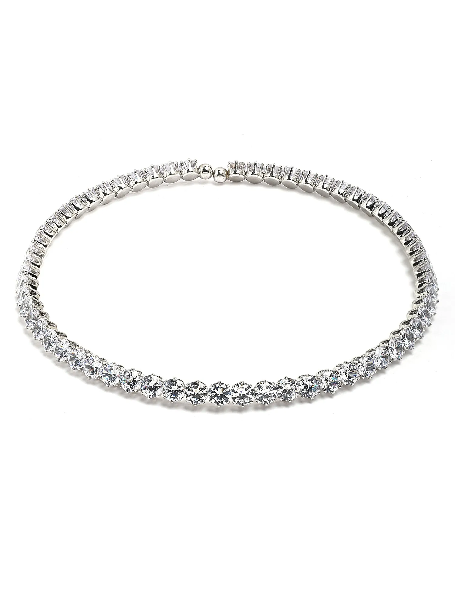 Bohey by KARATCART Silver-Plated Cubic Zirconia Studded Choker Necklace for Women