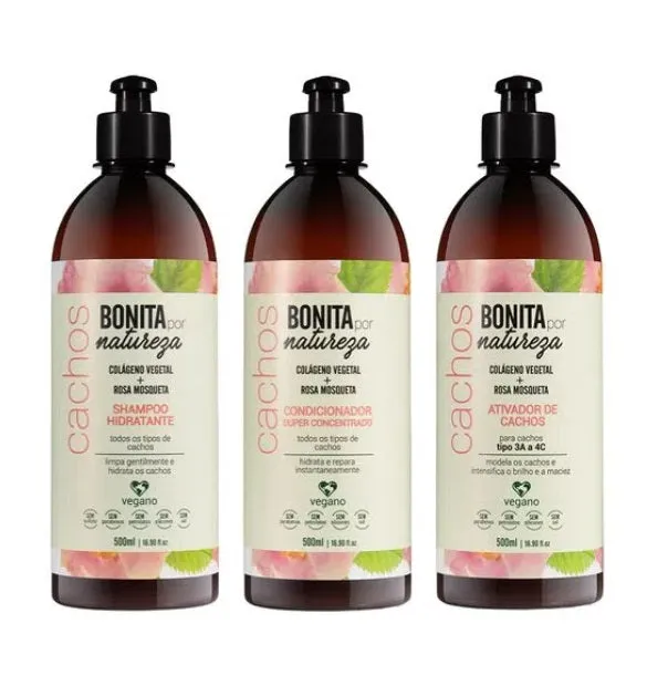 Bonita por Natureza Curls Curly Wavy Hair Vegan Treatment Kit 3x500ml - Yenzah