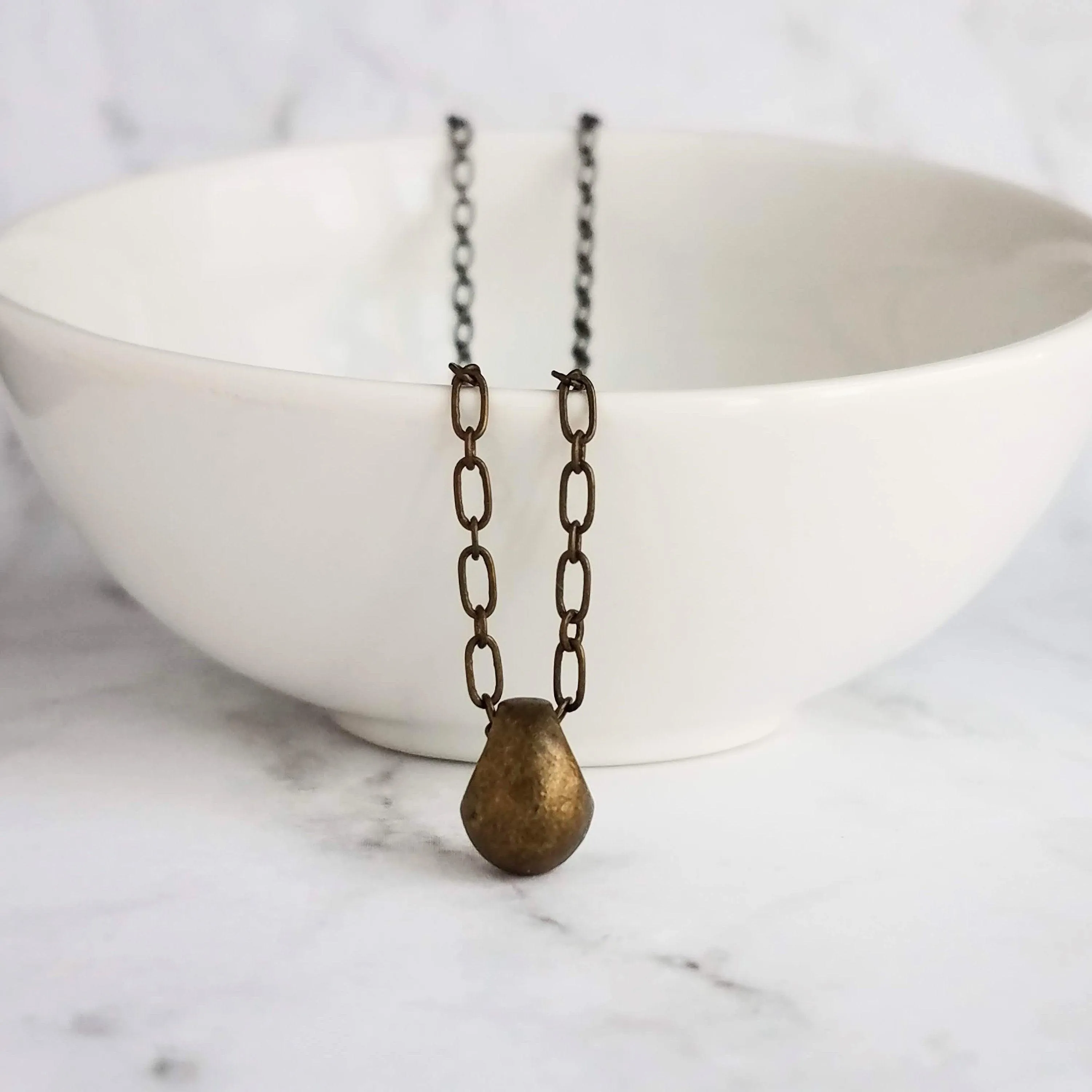 Bronze Teardrop Necklace, antique bronze necklace, brass necklace, antique brass necklace, tear drop necklace, mother son chain drop pendant