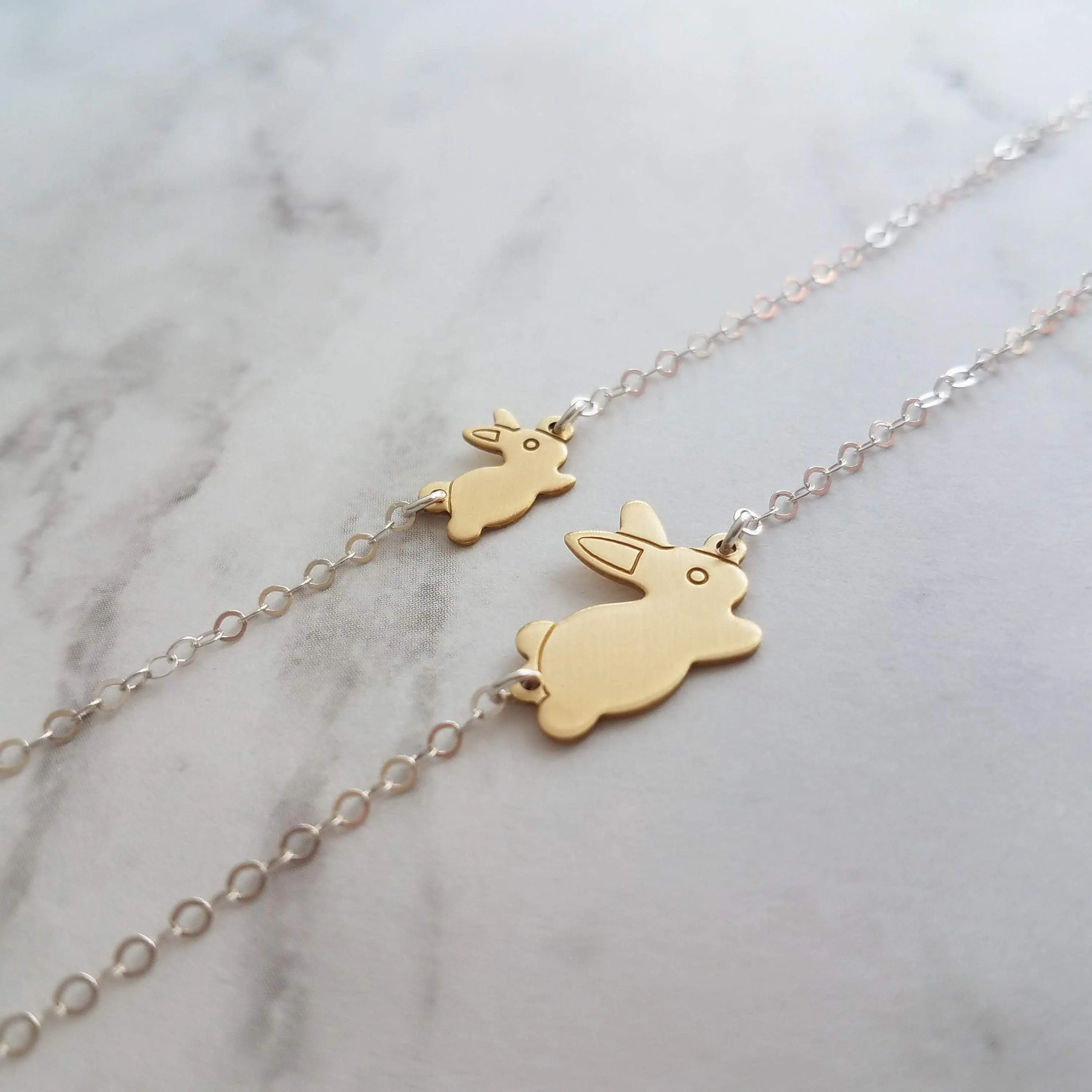 Bunny Rabbit Necklace, mama bunny necklace, baby bunny necklace, mother necklace, double chain, 2 chains, mom child necklace, gold/silver