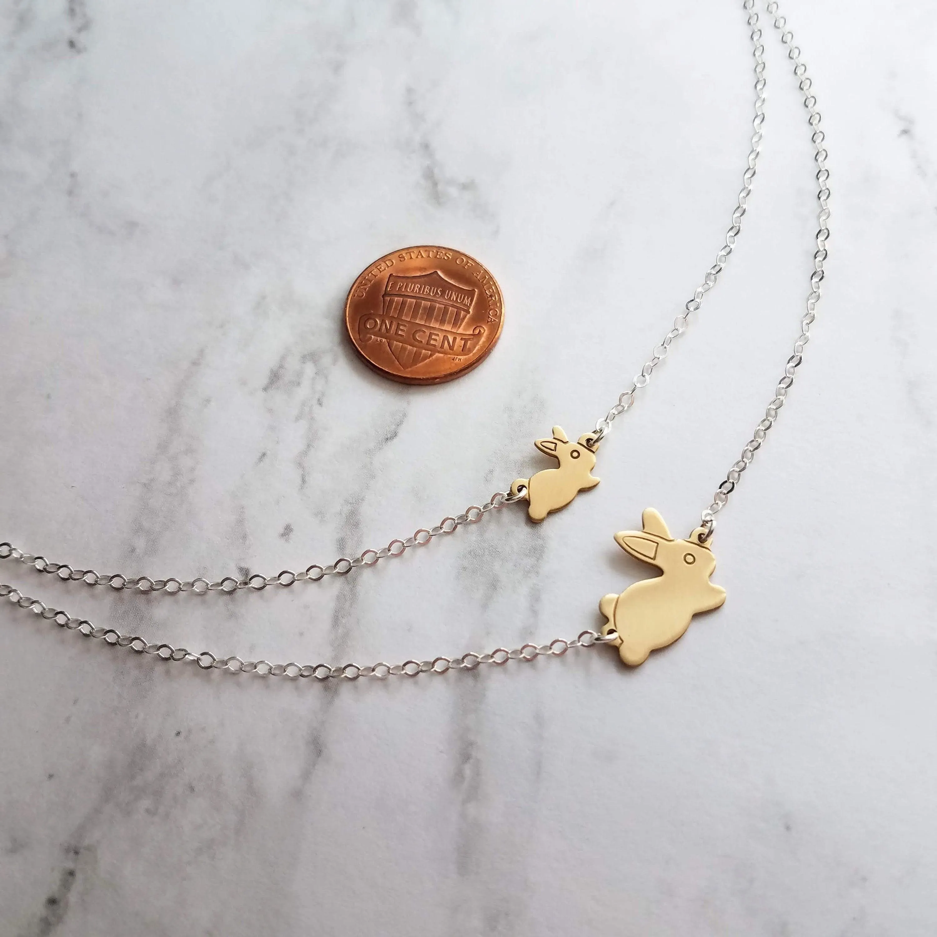 Bunny Rabbit Necklace, mama bunny necklace, baby bunny necklace, mother necklace, double chain, 2 chains, mom child necklace, gold/silver