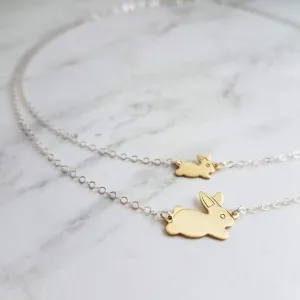 Bunny Rabbit Necklace, mama bunny necklace, baby bunny necklace, mother necklace, double chain, 2 chains, mom child necklace, gold/silver