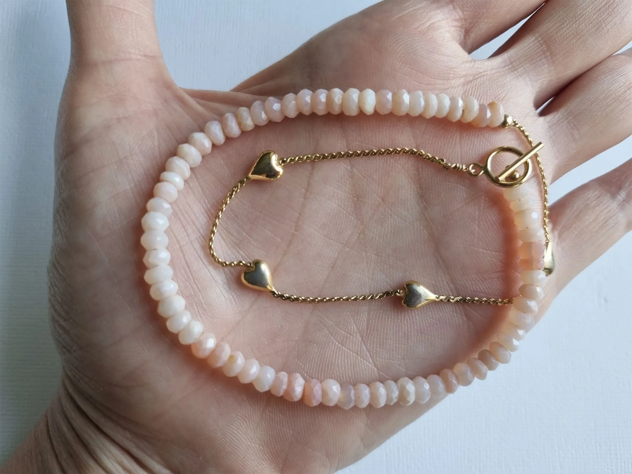 candy hearts | Vintage puffy heart pink opal necklace