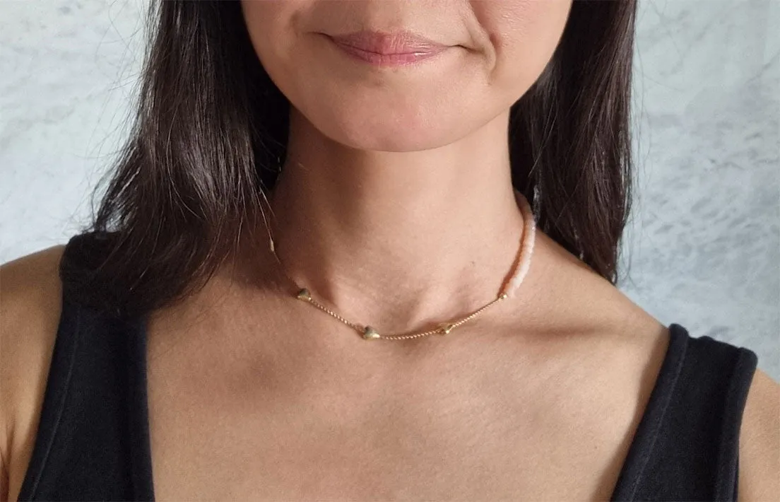 candy hearts | Vintage puffy heart pink opal necklace