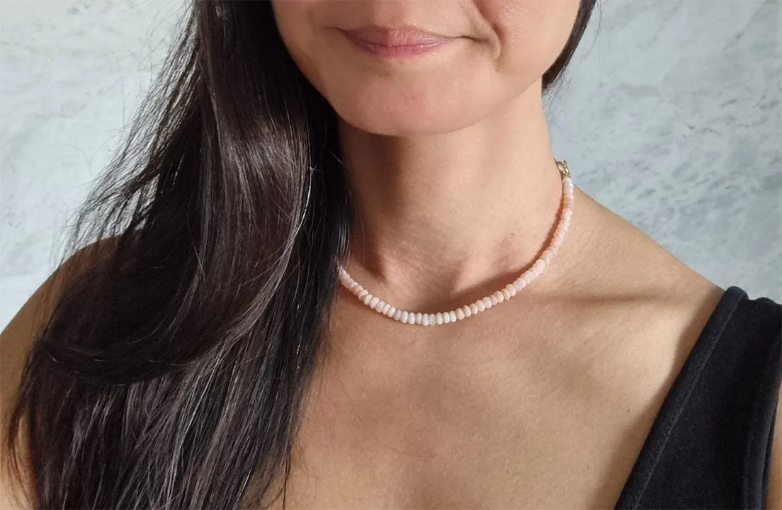 candy hearts | Vintage puffy heart pink opal necklace