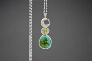 Celestial Royston Turquoise and Peridot Necklace in Silver OOAK