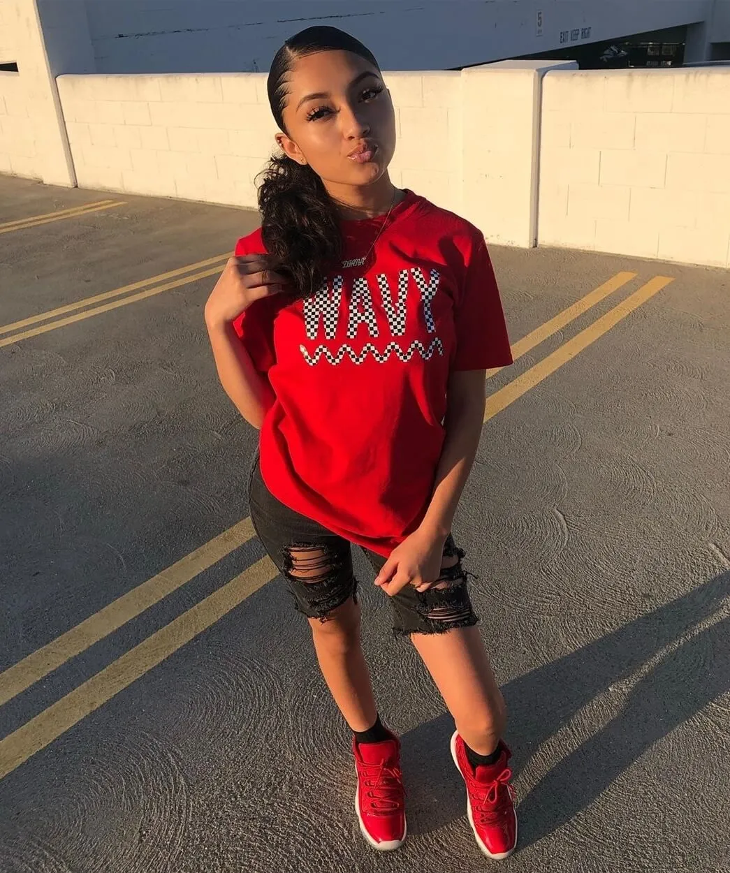 Checkered B&W Wavy | Red Tee