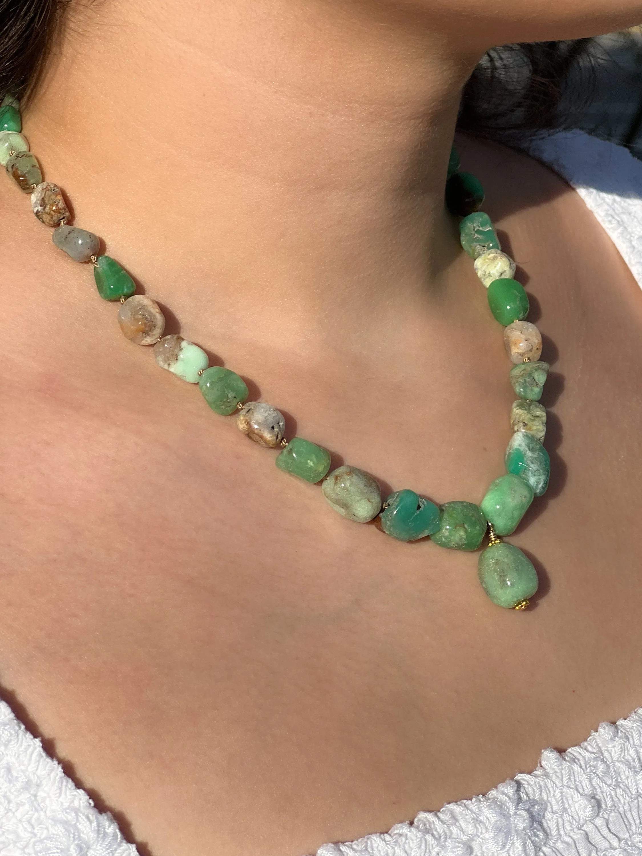Chrysoprase Nuggets Necklace with Pendant