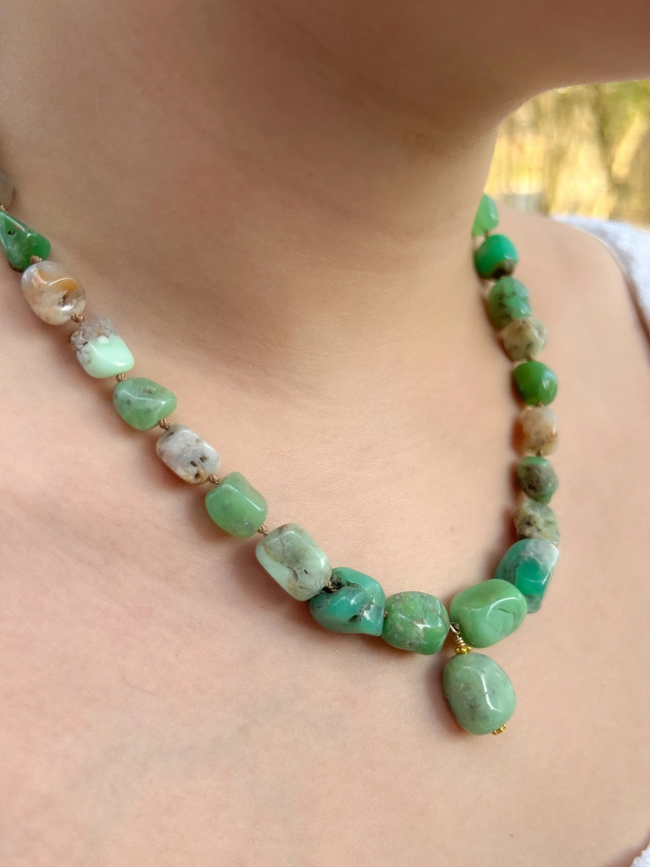 Chrysoprase Nuggets Necklace with Pendant