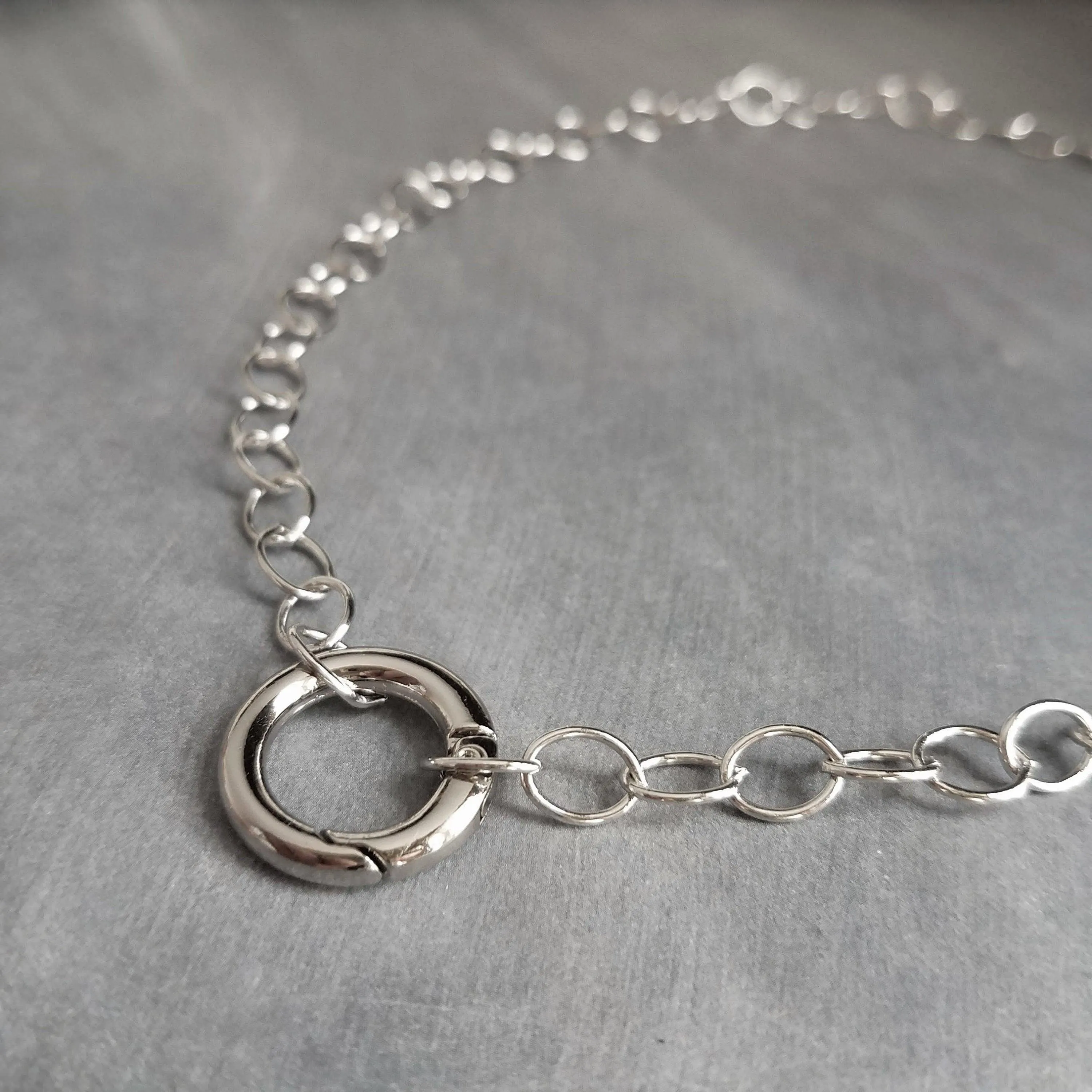 Chunky Silver Chain, front clasp necklace, large round O link chain, round clasp, spring gate clasp chain, thick round clasp, stainless oval