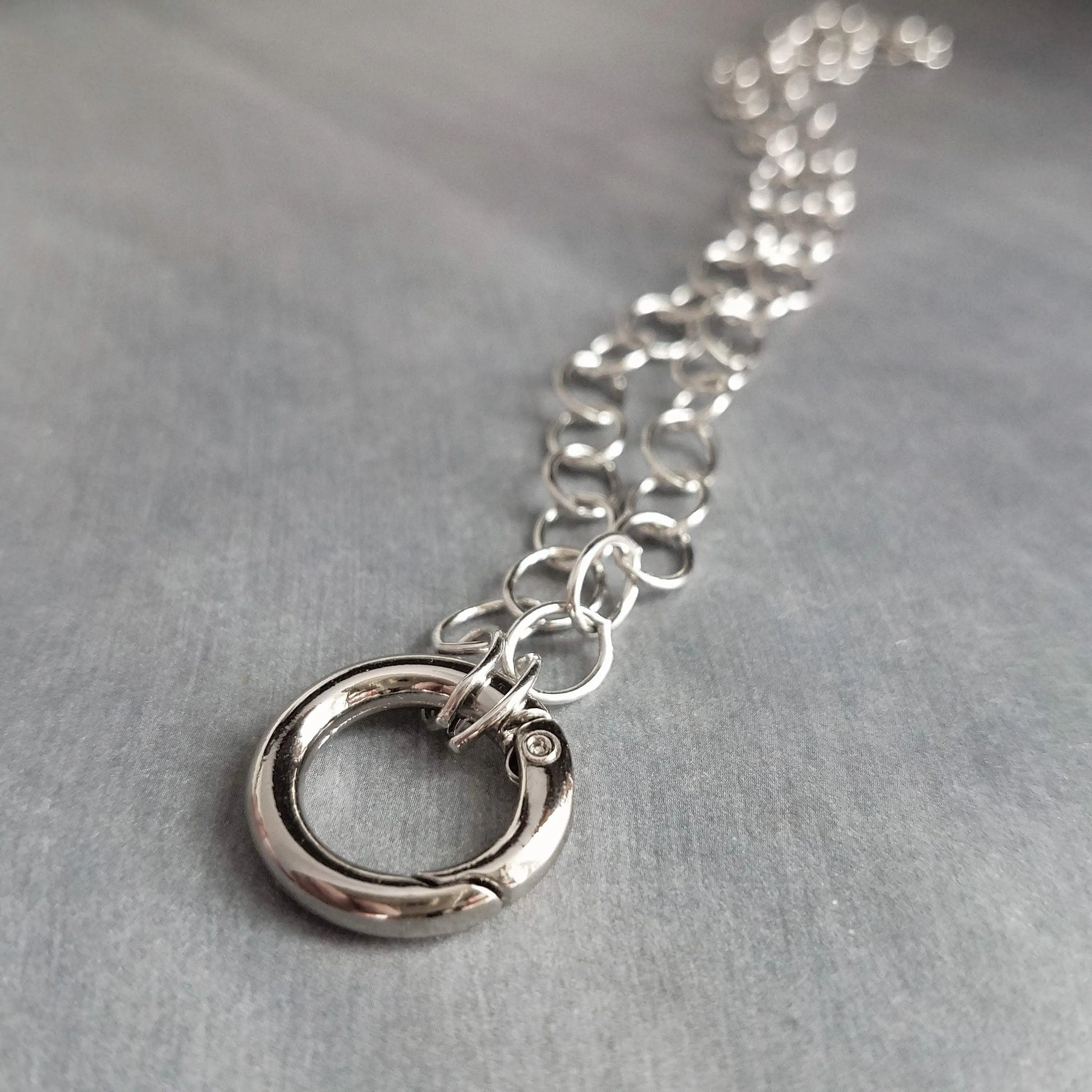Chunky Silver Chain, front clasp necklace, large round O link chain, round clasp, spring gate clasp chain, thick round clasp, stainless oval