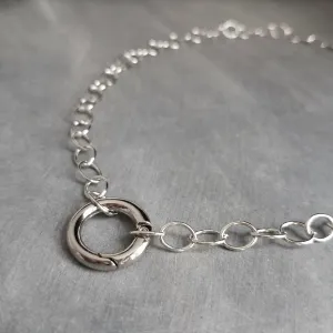 Chunky Silver Chain, front clasp necklace, large round O link chain, round clasp, spring gate clasp chain, thick round clasp, stainless oval