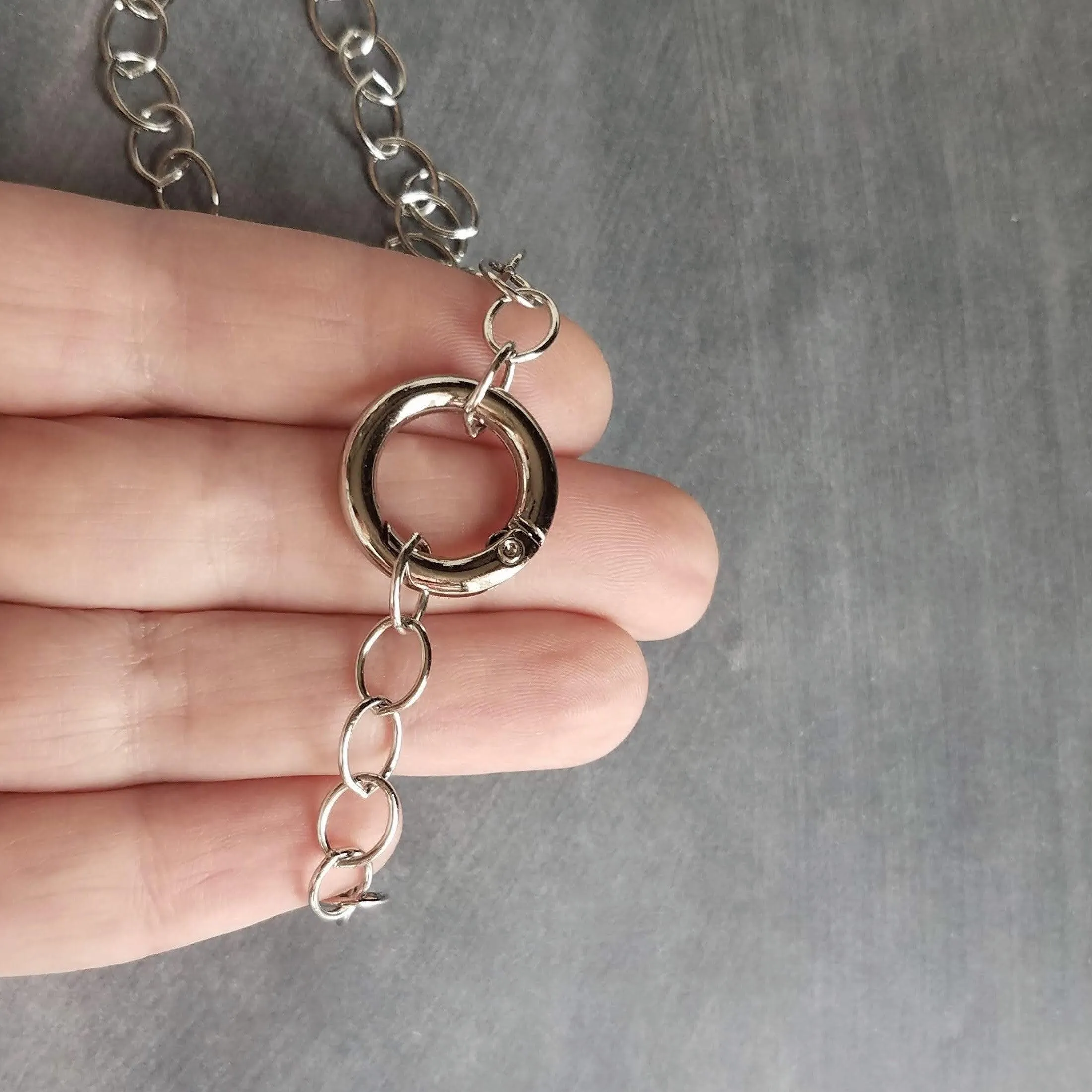 Chunky Silver Chain, front clasp necklace, large round O link chain, round clasp, spring gate clasp chain, thick round clasp, stainless oval