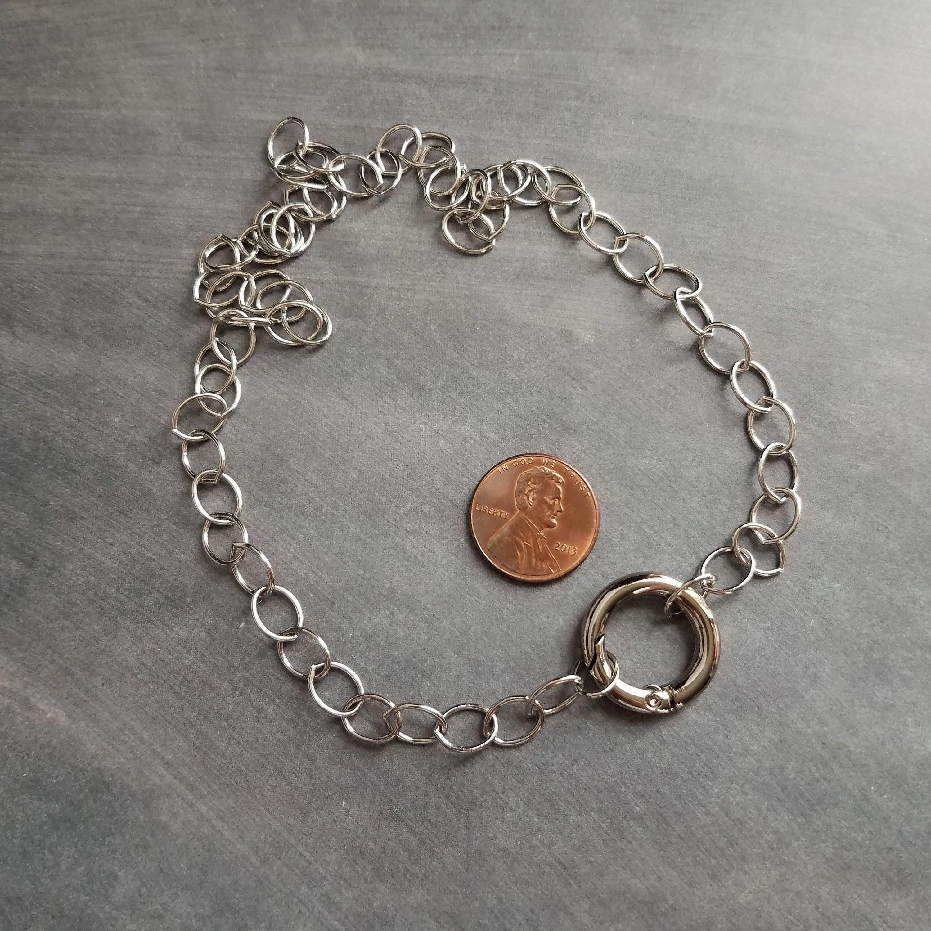 Chunky Silver Chain, front clasp necklace, large round O link chain, round clasp, spring gate clasp chain, thick round clasp, stainless oval