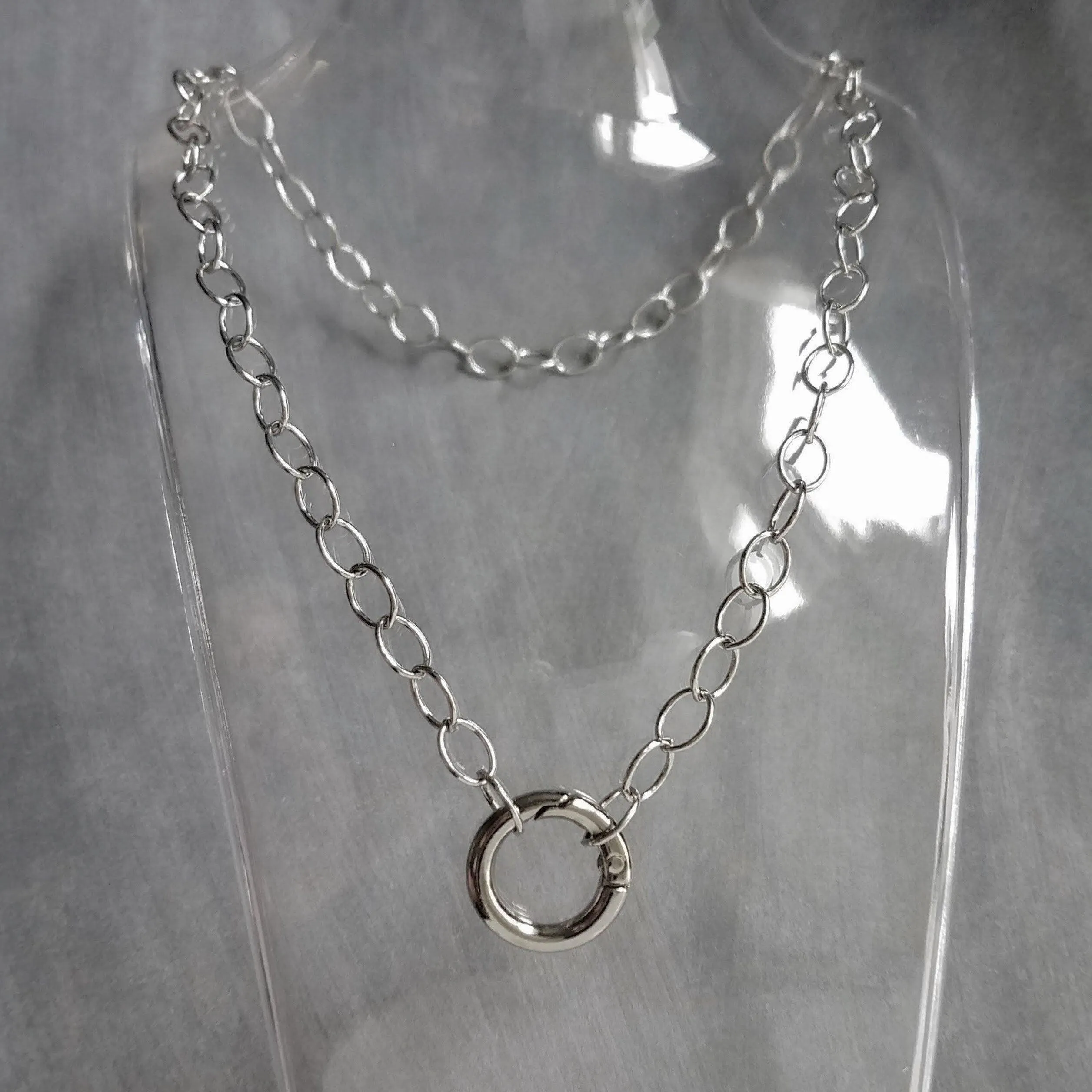 Chunky Silver Chain, front clasp necklace, large round O link chain, round clasp, spring gate clasp chain, thick round clasp, stainless oval