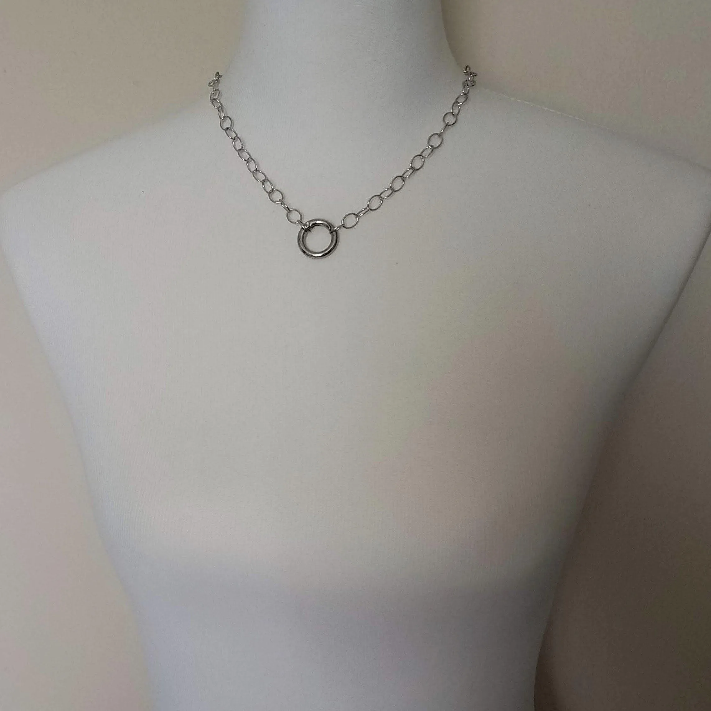 Chunky Silver Chain, front clasp necklace, large round O link chain, round clasp, spring gate clasp chain, thick round clasp, stainless oval