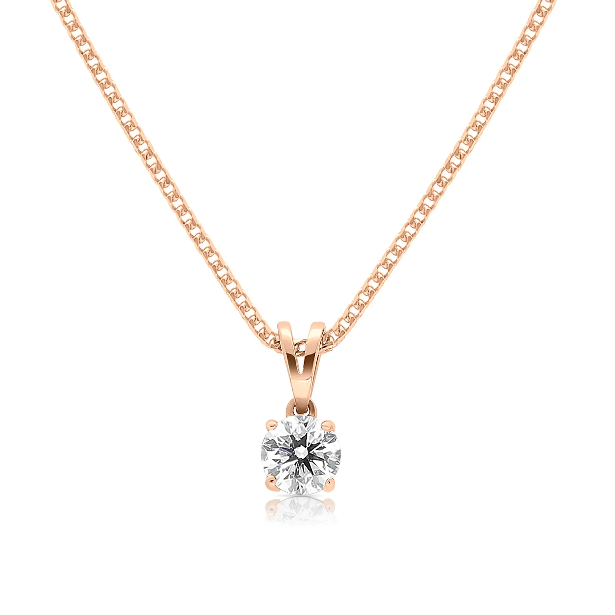 Classic Round Brilliant Diamond Minimal Pendant in Rose Gold - .5 Carat