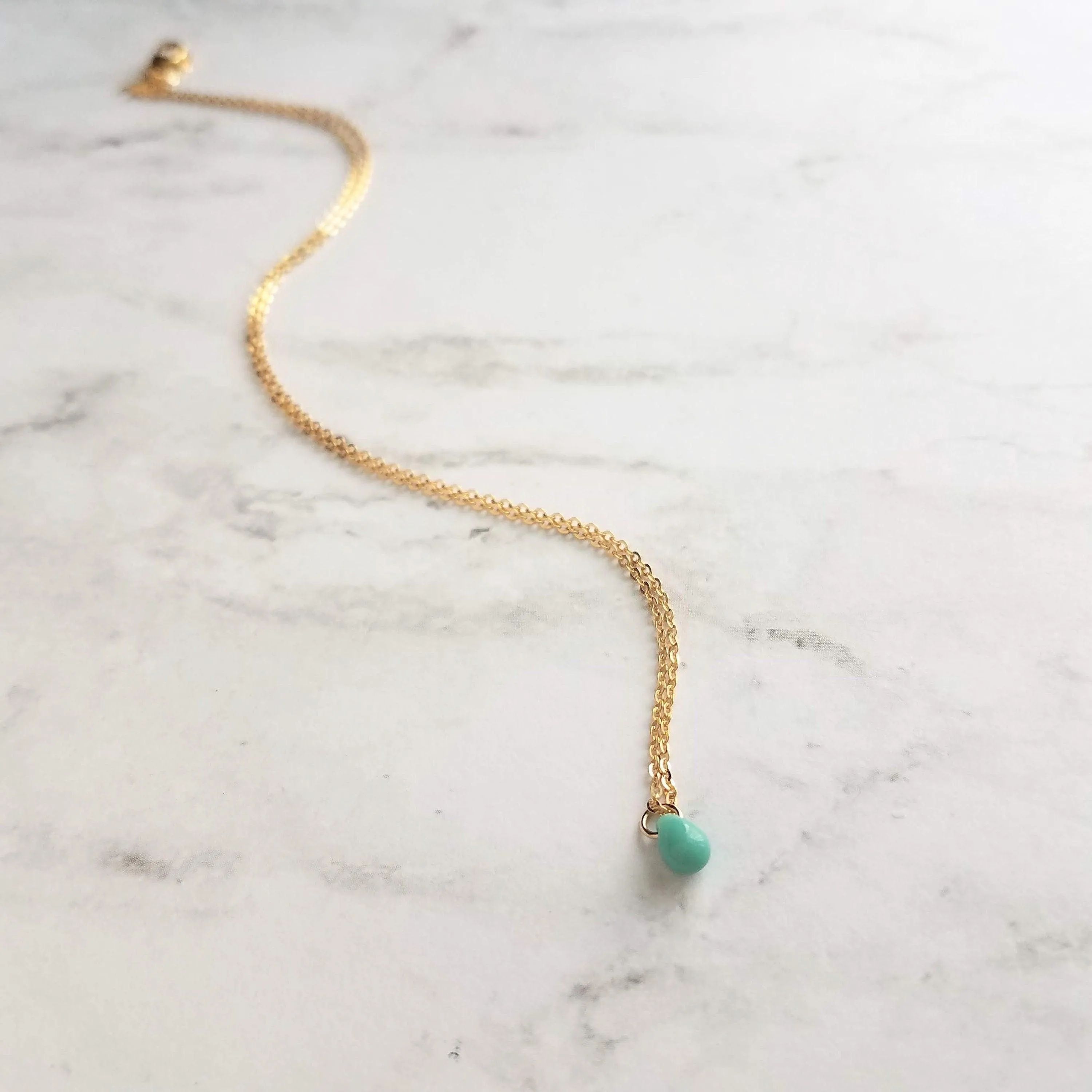 Clear Water Drop Necklace -  very tiny glass pendant, 14K gold fill chain, delicate small little teardrop, bridesmaid gift for her under 40
