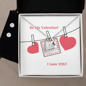 Clothesline Valentine's Forever Heart Necklace & Cubic Zirconia Earring Set