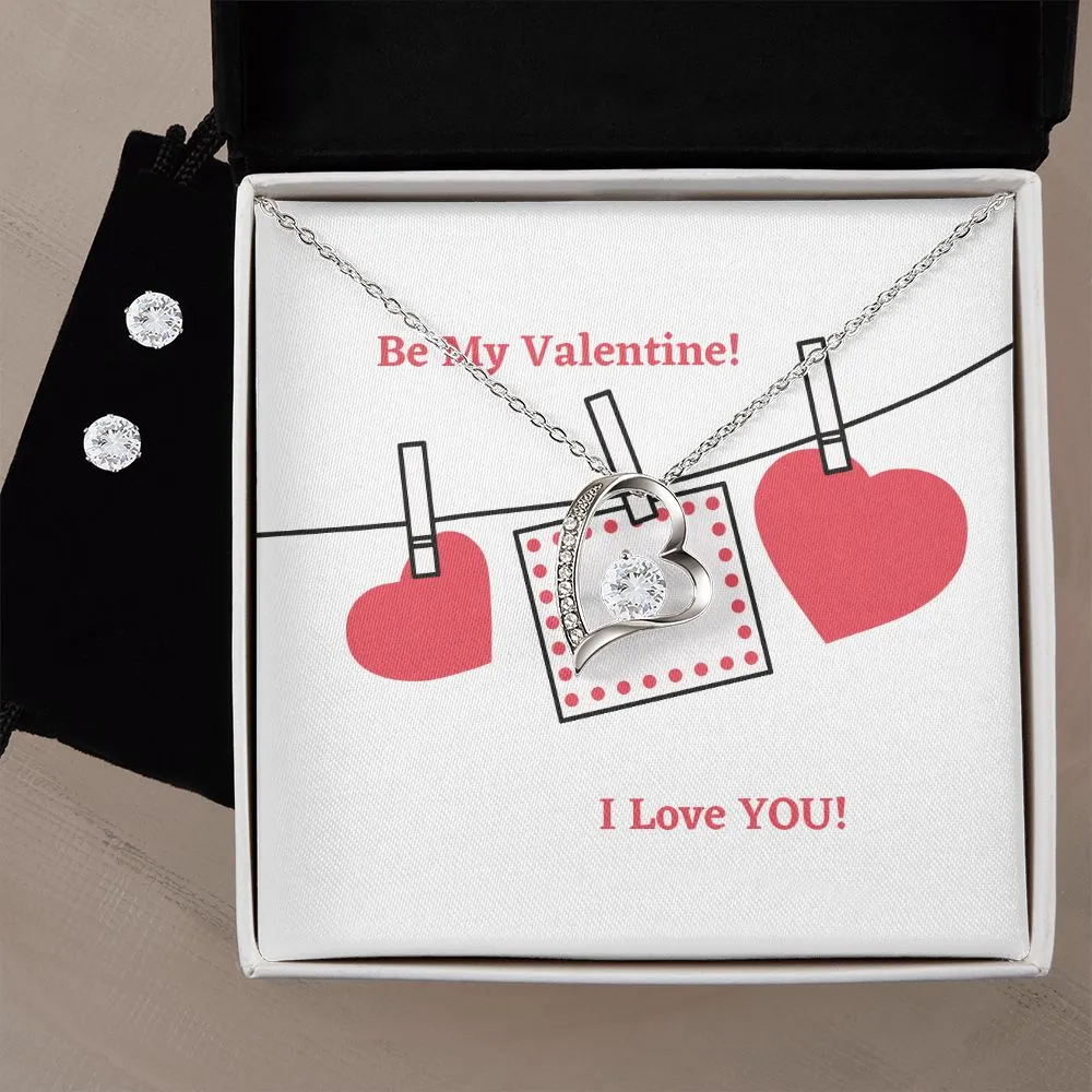 Clothesline Valentine's Forever Heart Necklace & Cubic Zirconia Earring Set