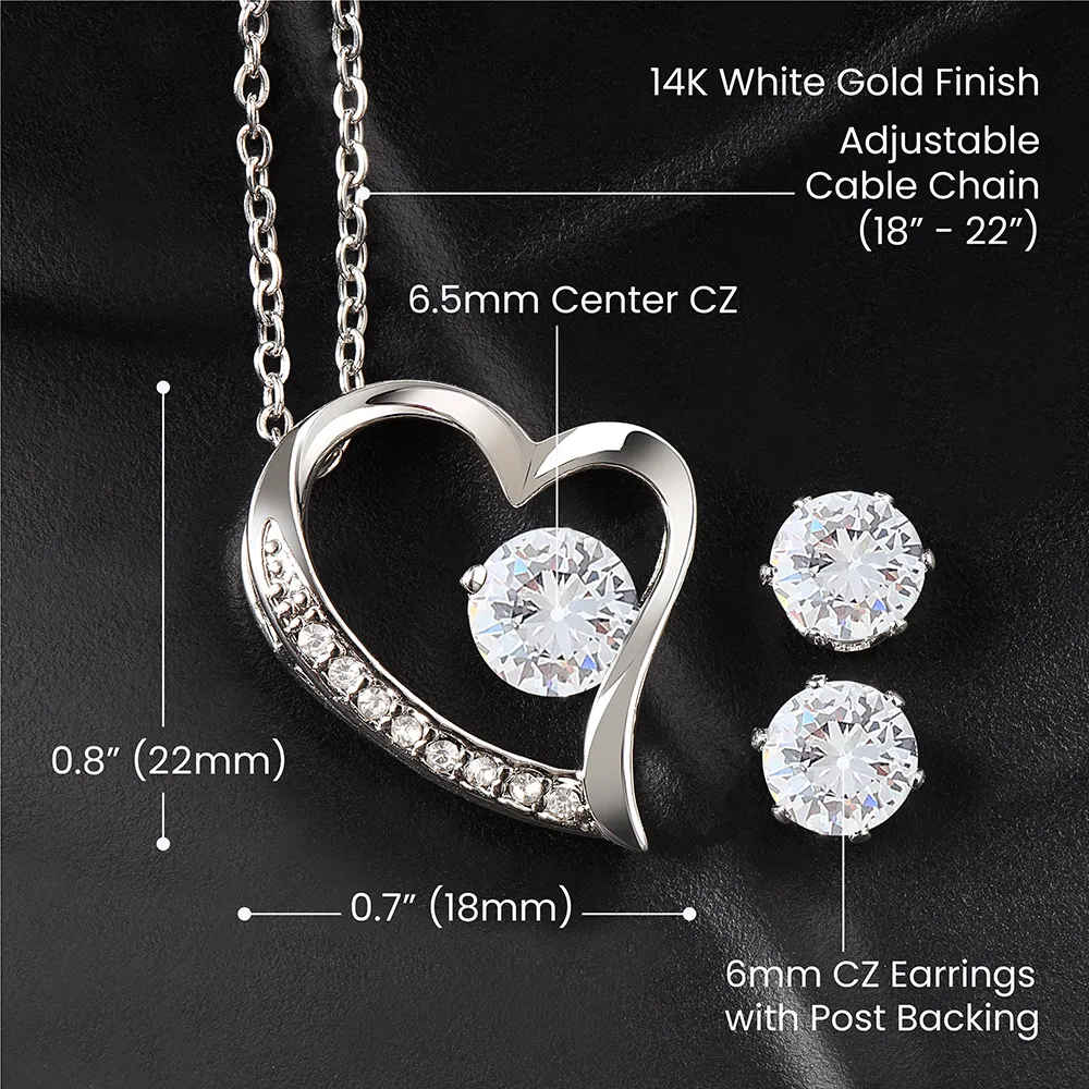 Clothesline Valentine's Forever Heart Necklace & Cubic Zirconia Earring Set