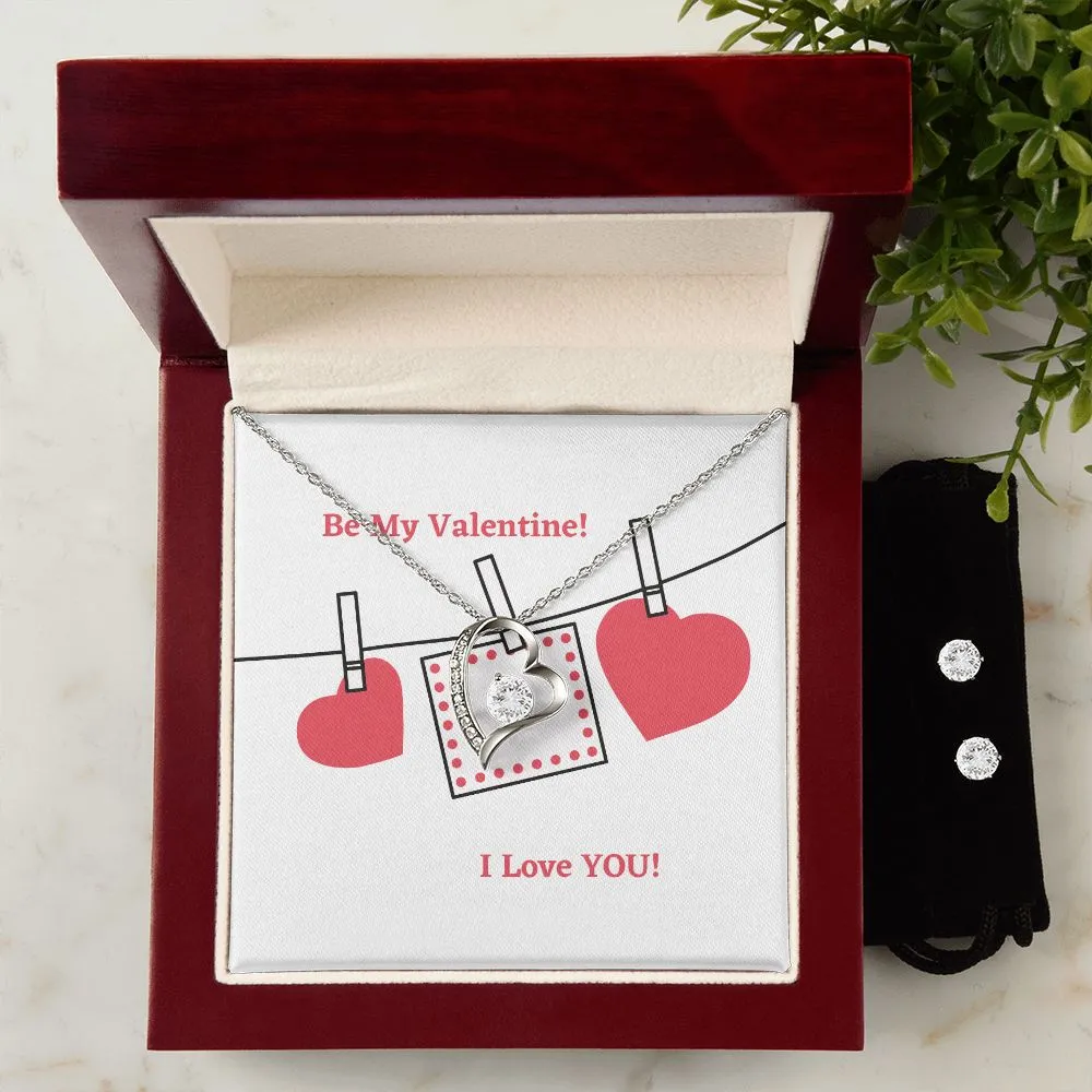 Clothesline Valentine's Forever Heart Necklace & Cubic Zirconia Earring Set