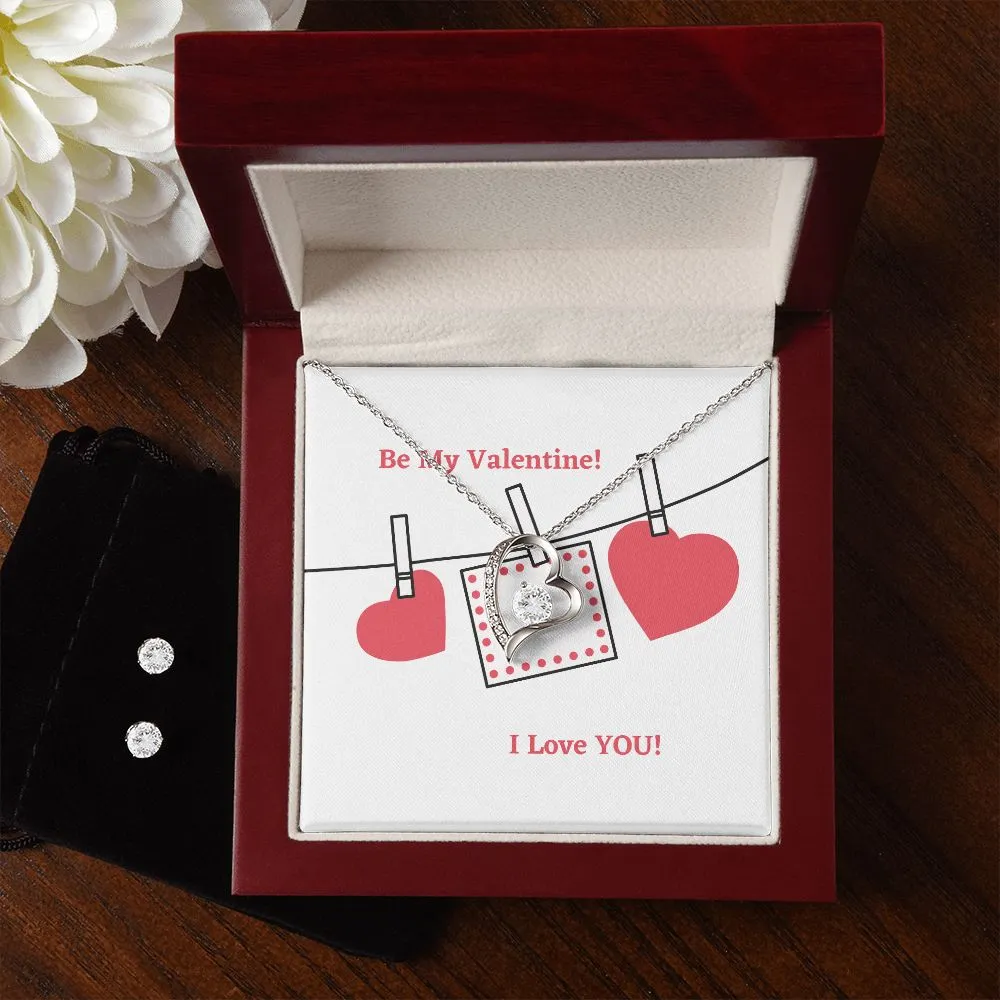 Clothesline Valentine's Forever Heart Necklace & Cubic Zirconia Earring Set