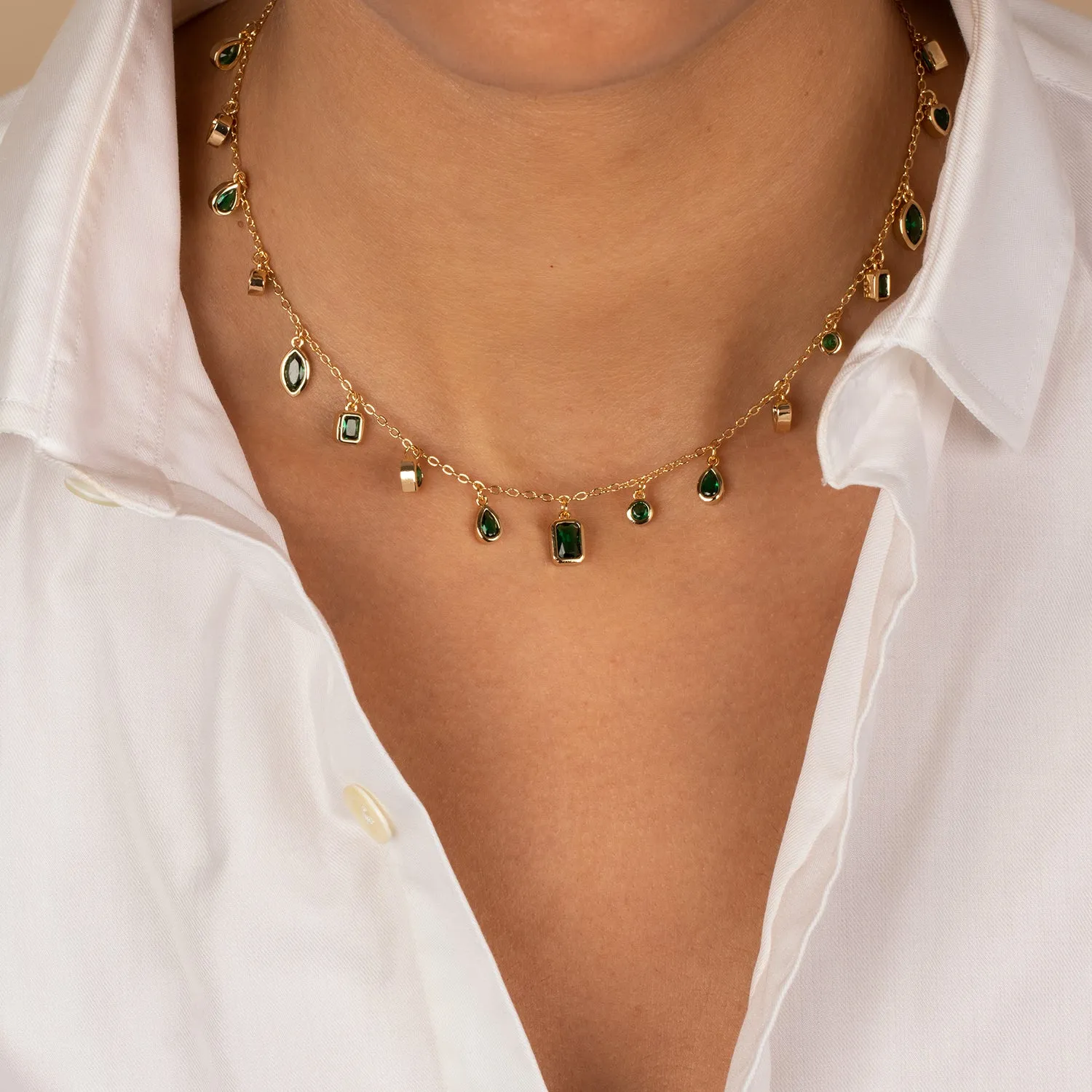 Colored Multi Shape Bezel Shaker Necklace