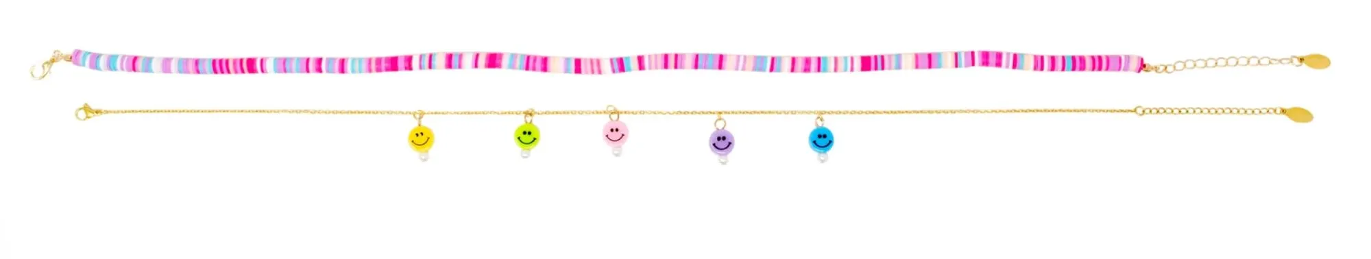 Colorful Disk Necklace & Charm Duo - Happy Faces