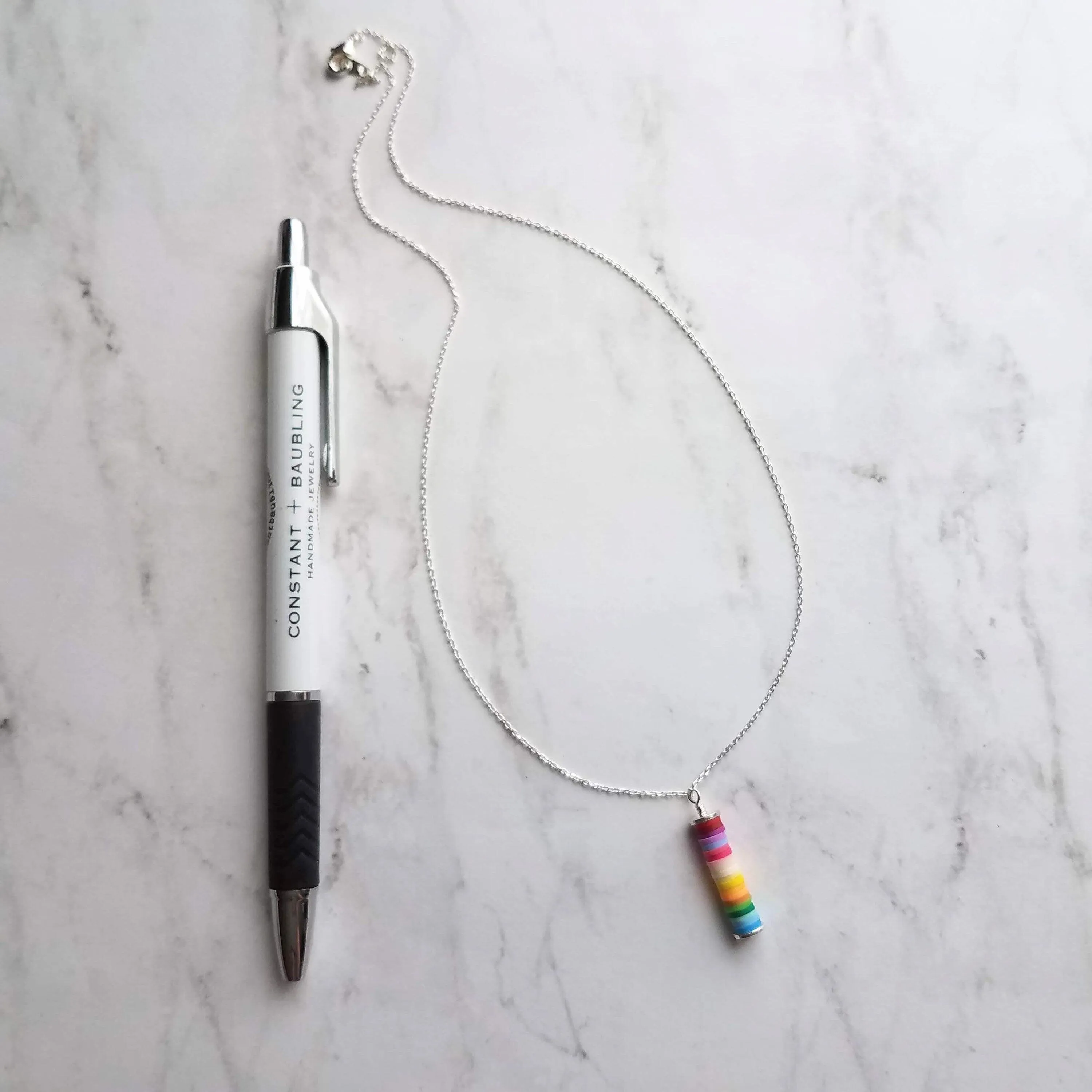 Colorful Necklace, multicolor necklace, ombre necklace, rainbow necklace, rainbow pendant, tube pendant, rainbow tube, cheer up gift, silver