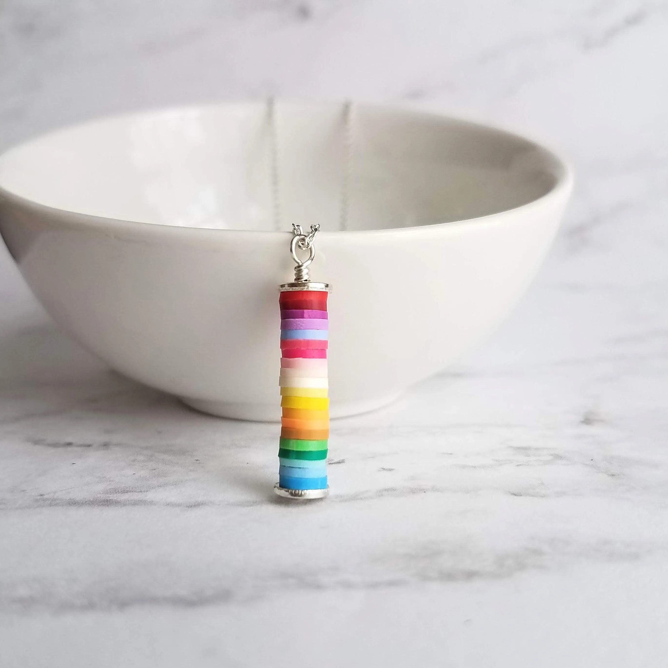 Colorful Necklace, multicolor necklace, ombre necklace, rainbow necklace, rainbow pendant, tube pendant, rainbow tube, cheer up gift, silver