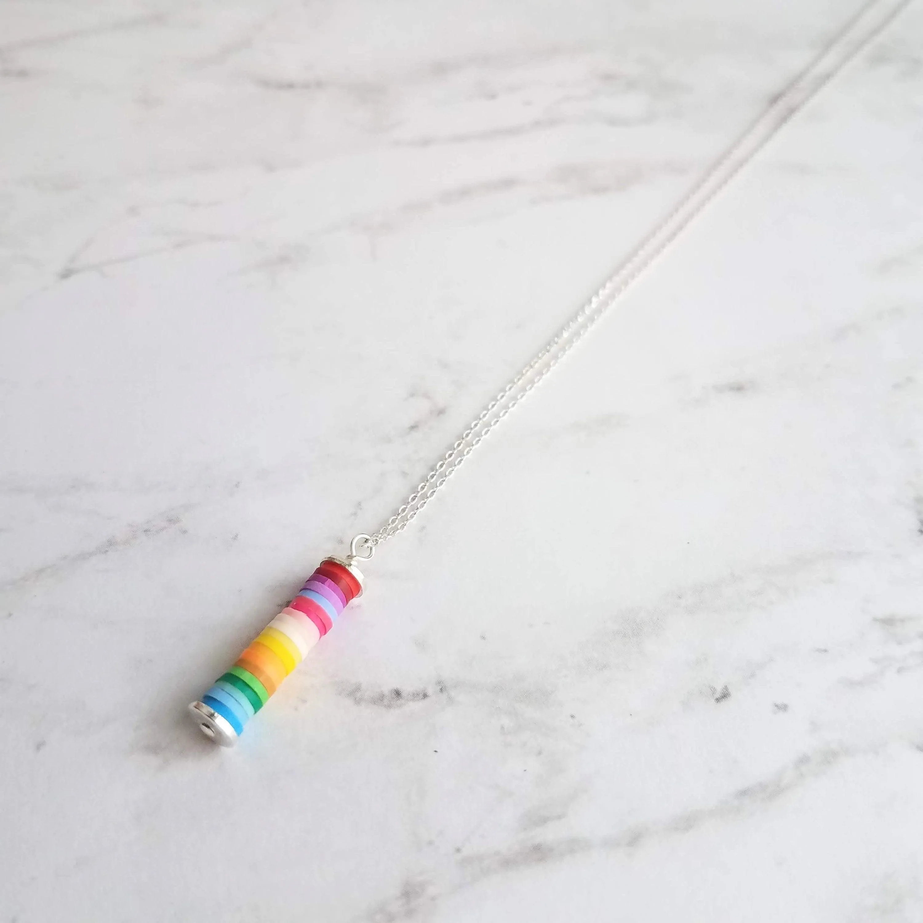 Colorful Necklace, multicolor necklace, ombre necklace, rainbow necklace, rainbow pendant, tube pendant, rainbow tube, cheer up gift, silver