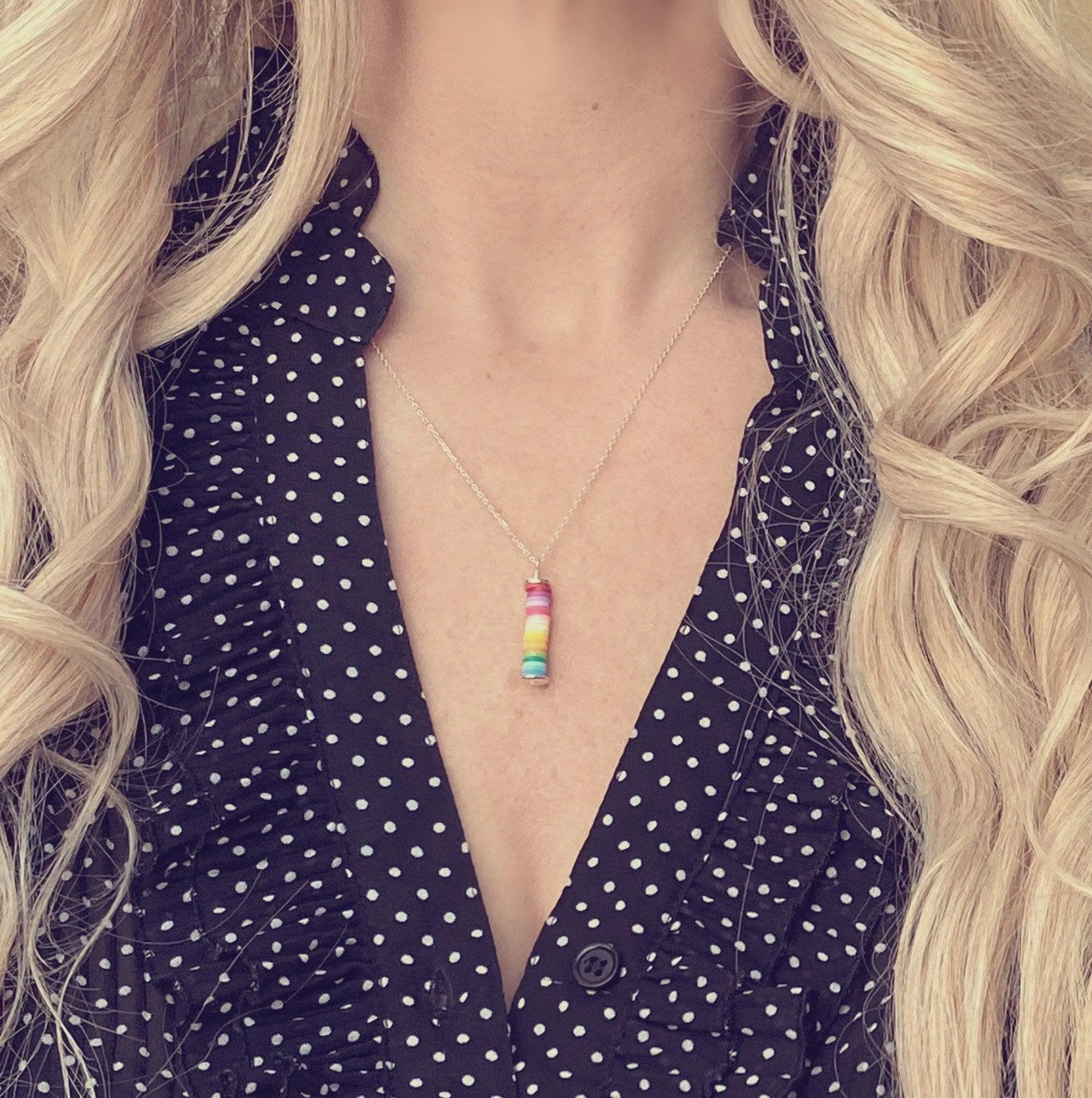 Colorful Necklace, multicolor necklace, ombre necklace, rainbow necklace, rainbow pendant, tube pendant, rainbow tube, cheer up gift, silver