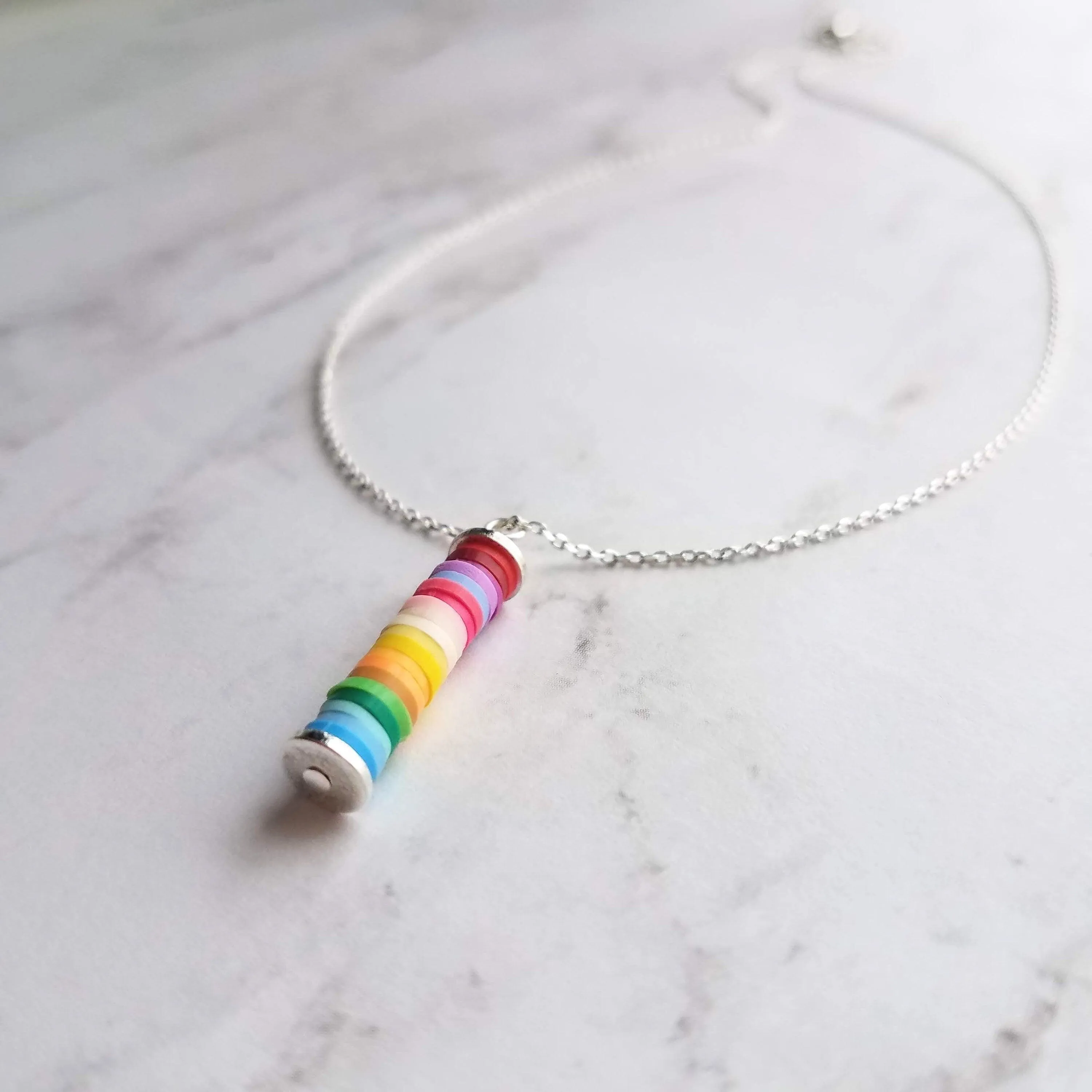 Colorful Necklace, multicolor necklace, ombre necklace, rainbow necklace, rainbow pendant, tube pendant, rainbow tube, cheer up gift, silver