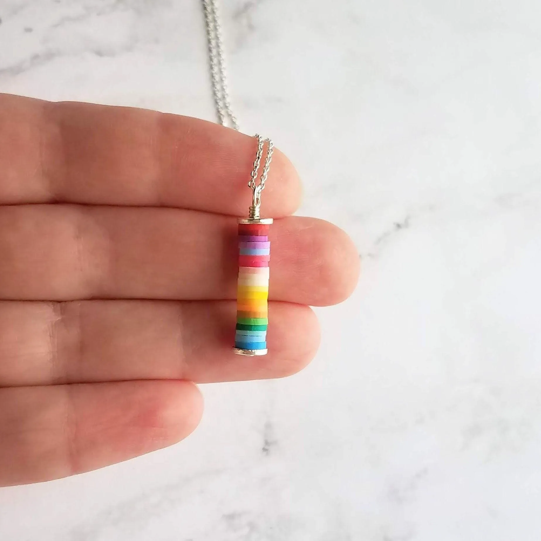 Colorful Necklace, multicolor necklace, ombre necklace, rainbow necklace, rainbow pendant, tube pendant, rainbow tube, cheer up gift, silver