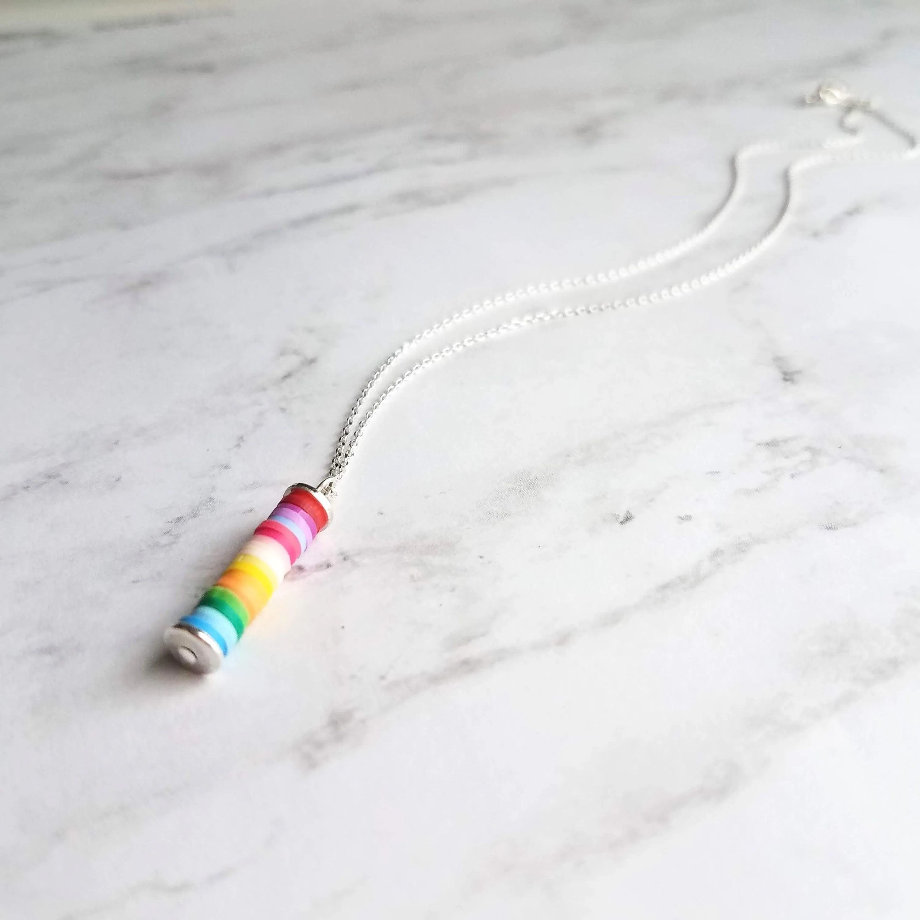 Colorful Necklace, multicolor necklace, ombre necklace, rainbow necklace, rainbow pendant, tube pendant, rainbow tube, cheer up gift, silver